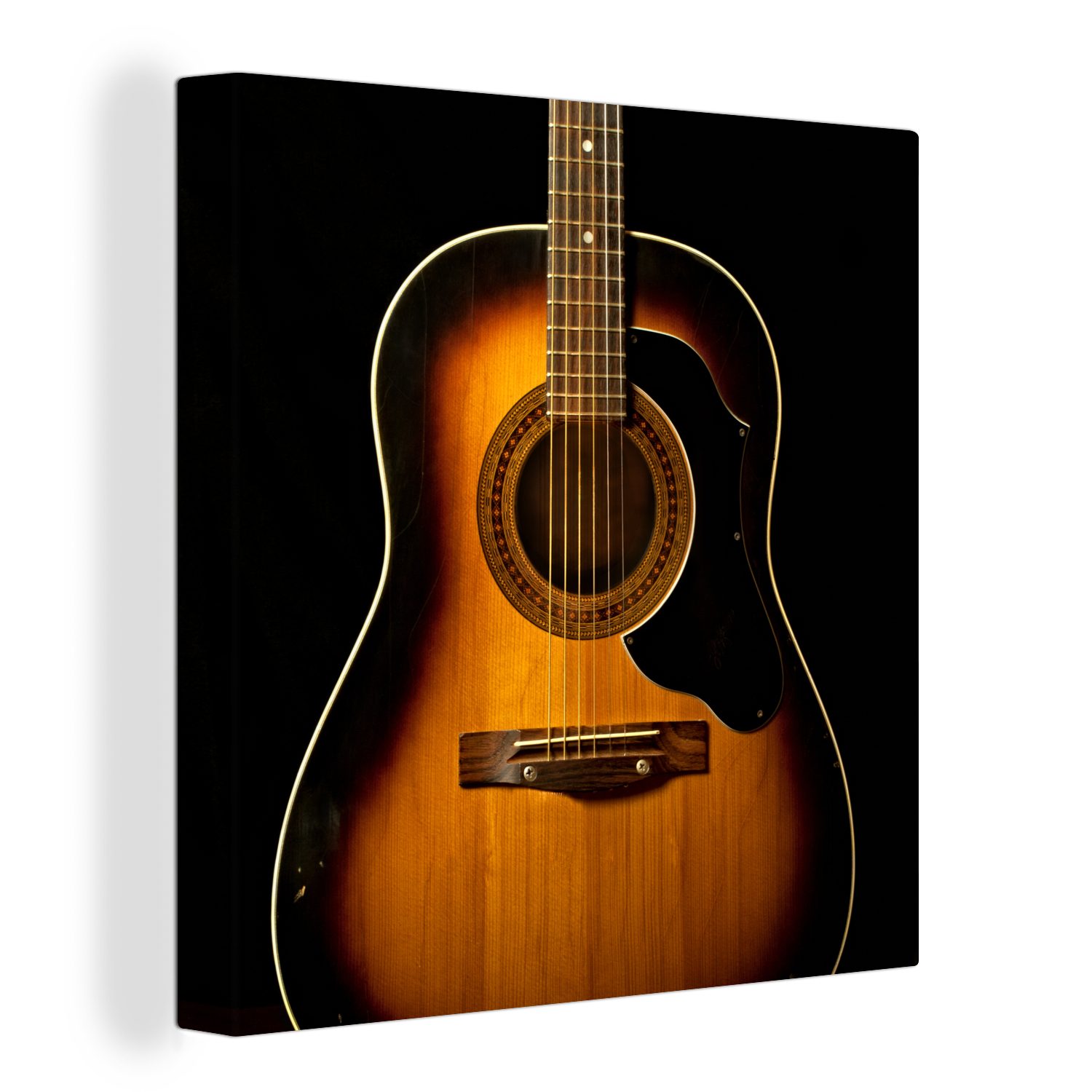 OneMillionCanvasses® Leinwandbild Akustische Gitarre auf schwarzem Hintergrund, (1 St), Leinwand Bilder für Wohnzimmer Schlafzimmer