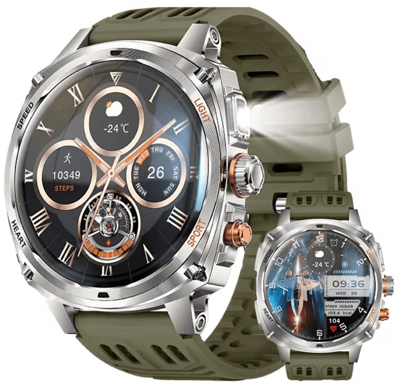 Nagham Ghazal Aswad Smartwatch Herren AMOLED HD LED Sport Bluetooth Anruf Fitness Uhr Smartwatch (5,25 cm cm), AMOLED, LED, Bluetooth, IP68, Akku