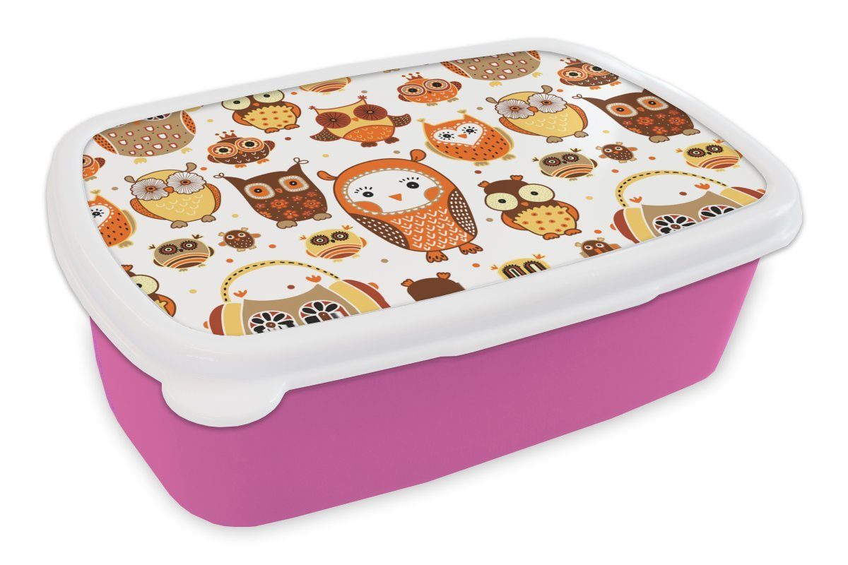 Kinder, - Orange Lunchbox Mädchen, - Muster für Brotbox Kunststoff Erwachsene, Brotdose Kinder, MuchoWow - - - Kind Eule Mädchen Kunststoff, rosa - (2-tlg), Mädchen Snackbox,