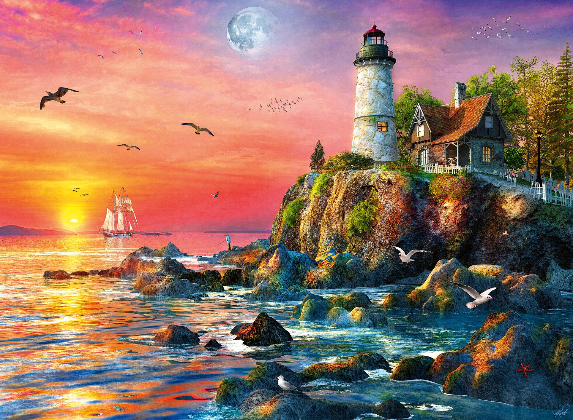 Ravensburger Puzzle Leuchtturm am Abend, 500 günstig online kaufen