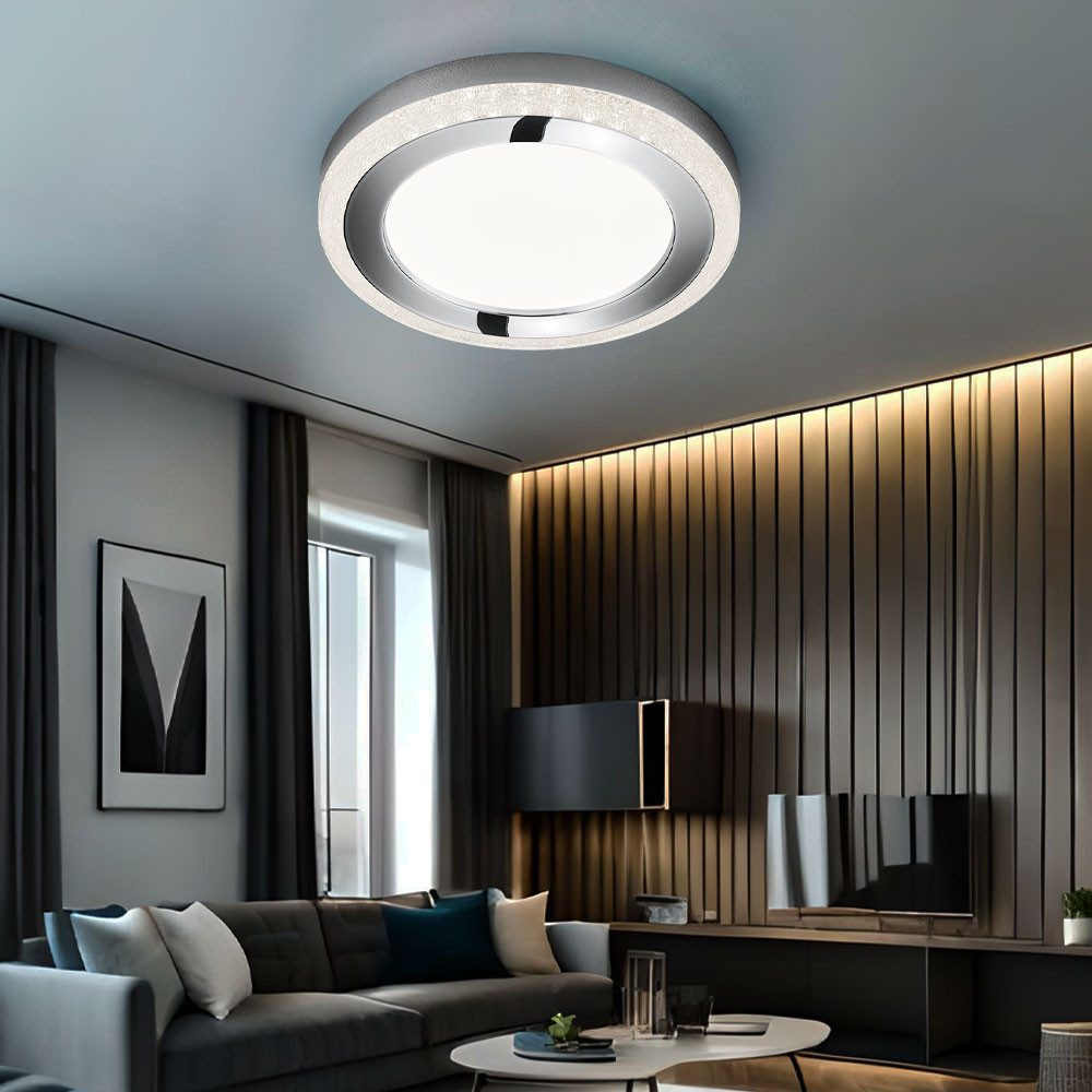 Reality Leuchten LED Deckenleuchte, LED-Leuchtmittel fest verbaut, Warmweiß, LED Deckenlampe Wohnzimmerleuchte dimmbar Fernbedienung weiß D 40 cm