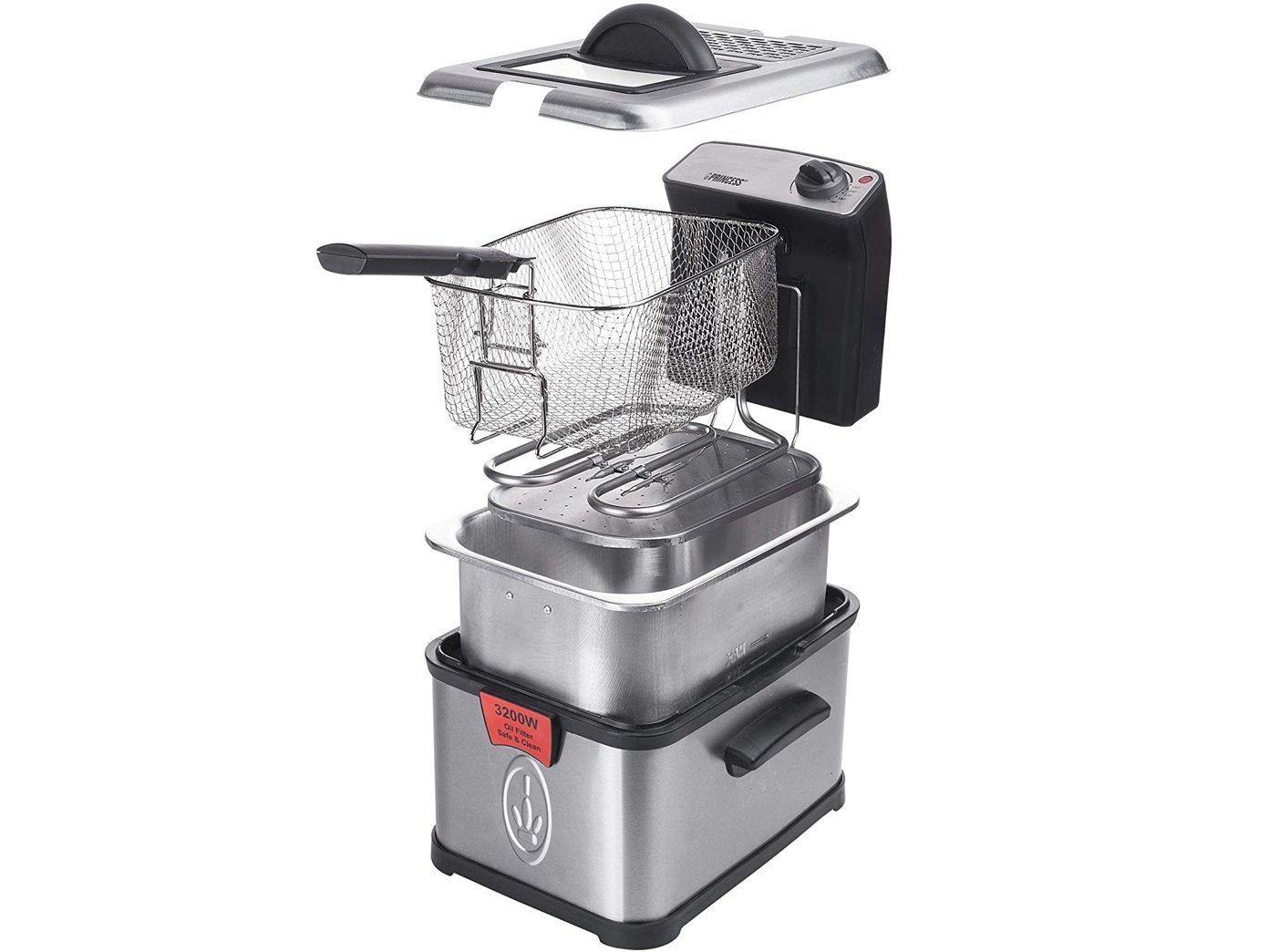 PRINCESS Kaltzonenfritteuse, 3200 W, Große 3Ltr. Fritteuse Pommes & Schnitzel cross mit Fett frittieren