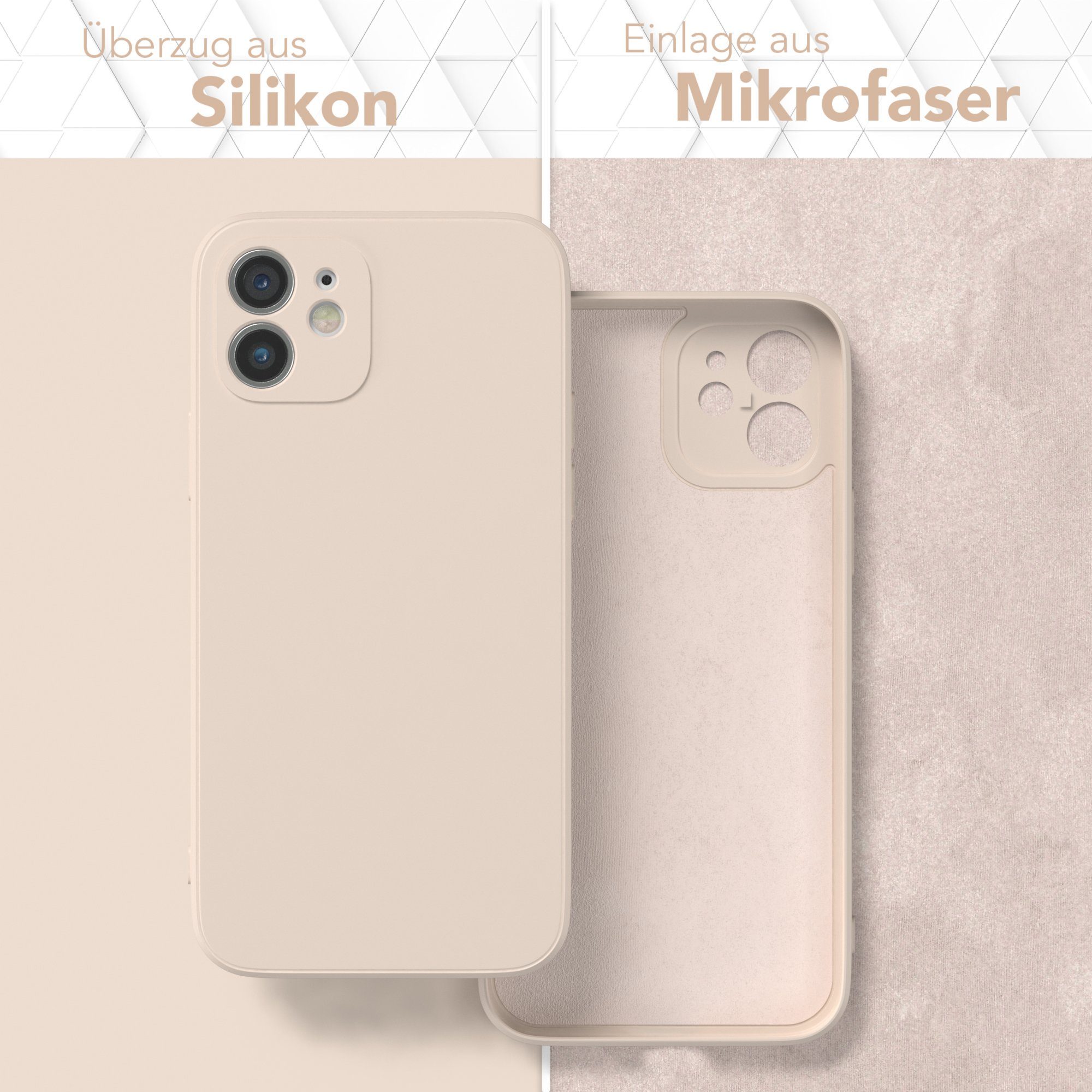 EAZY CASE Handyhülle für Apple iPhone 12 Hülle Silikon 6,1 Zoll, Bumper Case Matt Slimcover Silikonschutzhülle elastisch Taupe / Beige