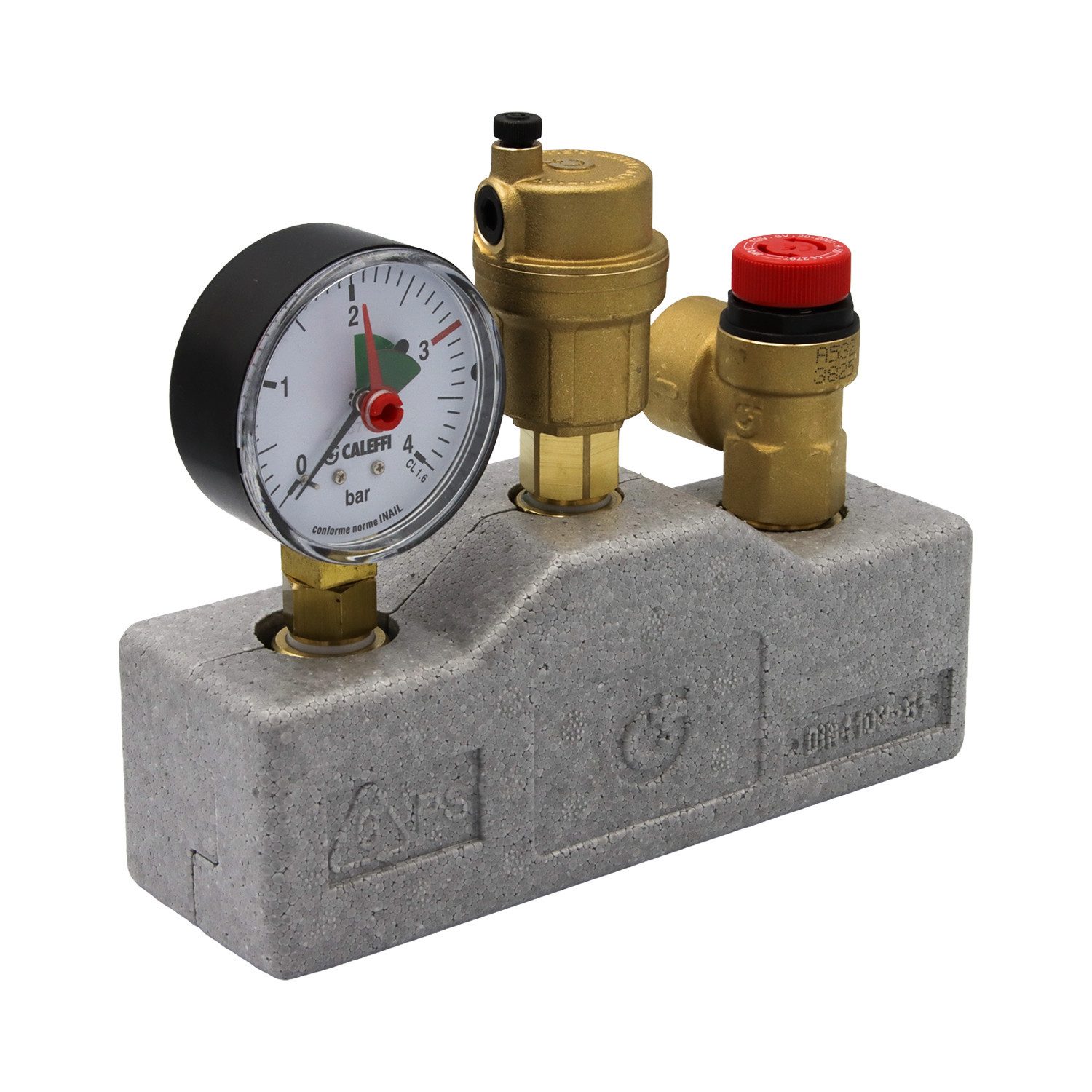 Caleffi Wasser-Druckminderer Kesselsicherheitsgruppe bis 50kW mit Isolierung für Heizungsanlage