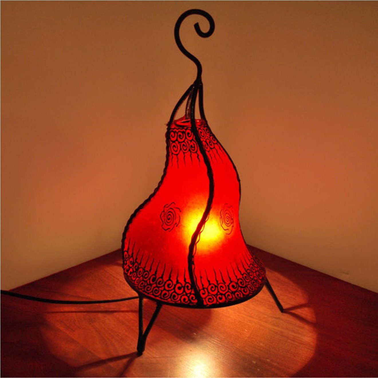 l-artisan Stehlampe, Marokkanische Bodenleuchte, Leder Tischleuchte CHEVAL H40cm Rot
