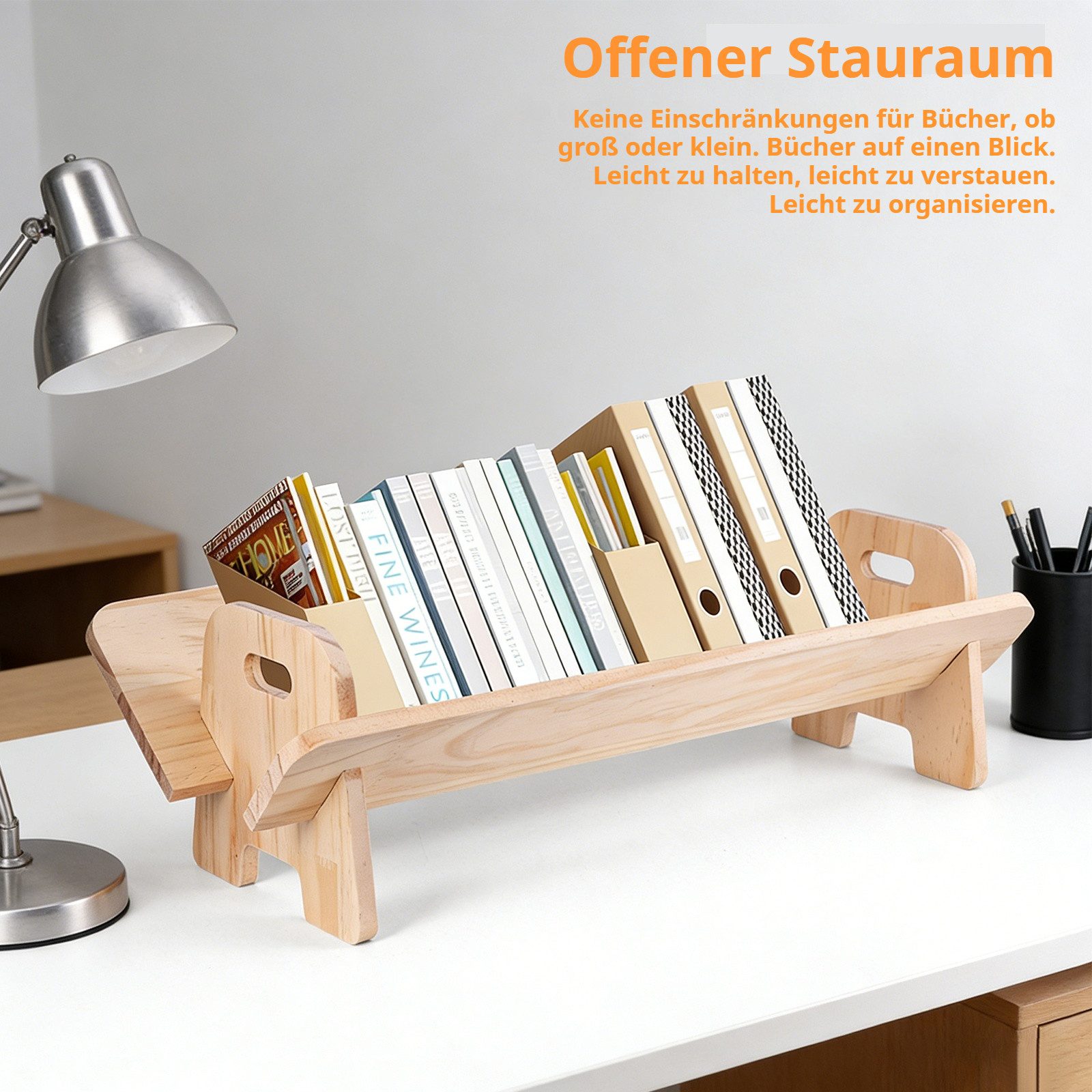 BlingBin Bücherregal 60cm-Bücherregal, Schreibtisch-Ausstellungsregal, 1 Stück 1-tlg., Naturholz Vielseitigkeit bei Bürobedarf, Schreibtisch-Organizer