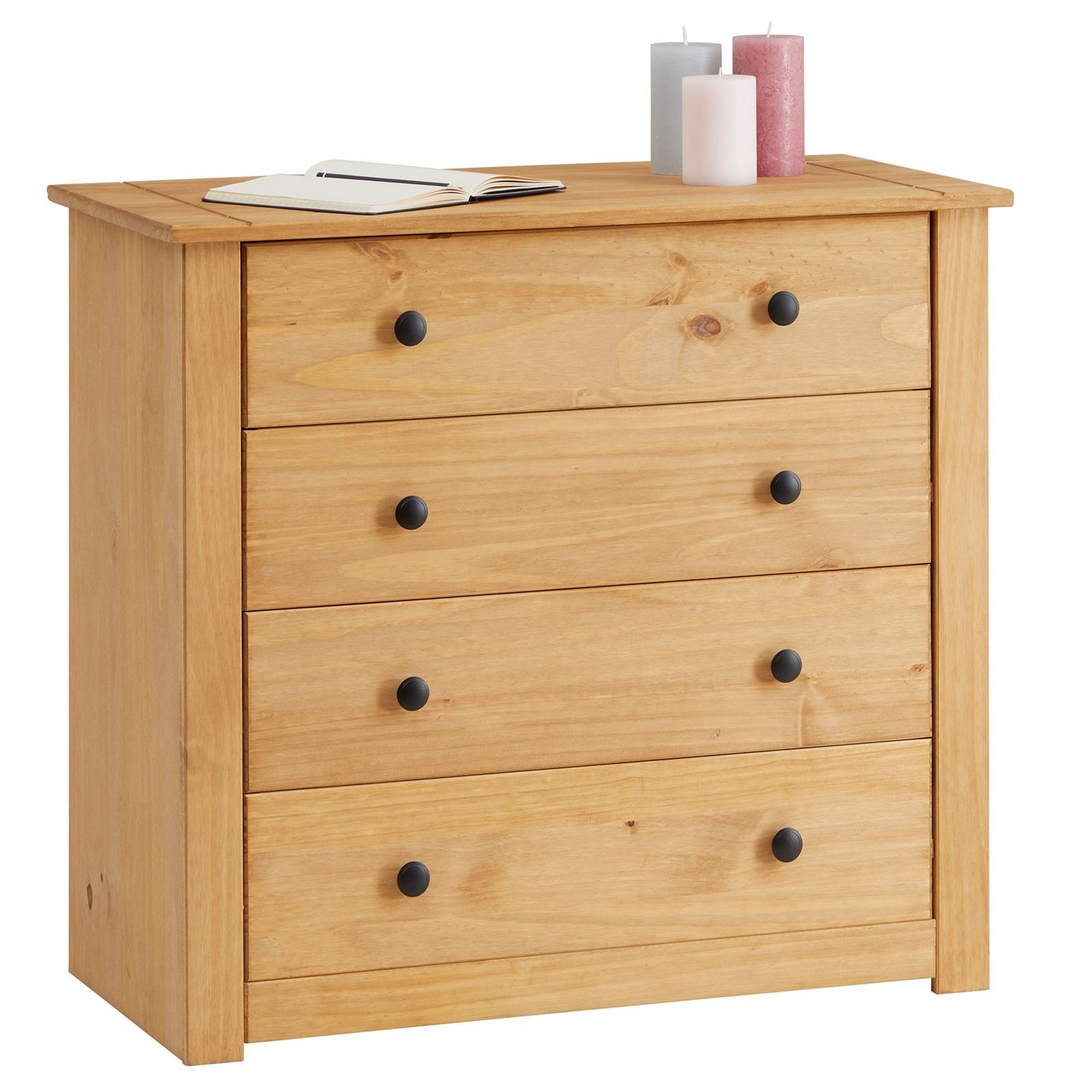 CARO-Möbel Kommode CANCUN, Sideboard aus Kiefer Massivholz 4 Schubladen Schlafzimmer Aufbewahrung