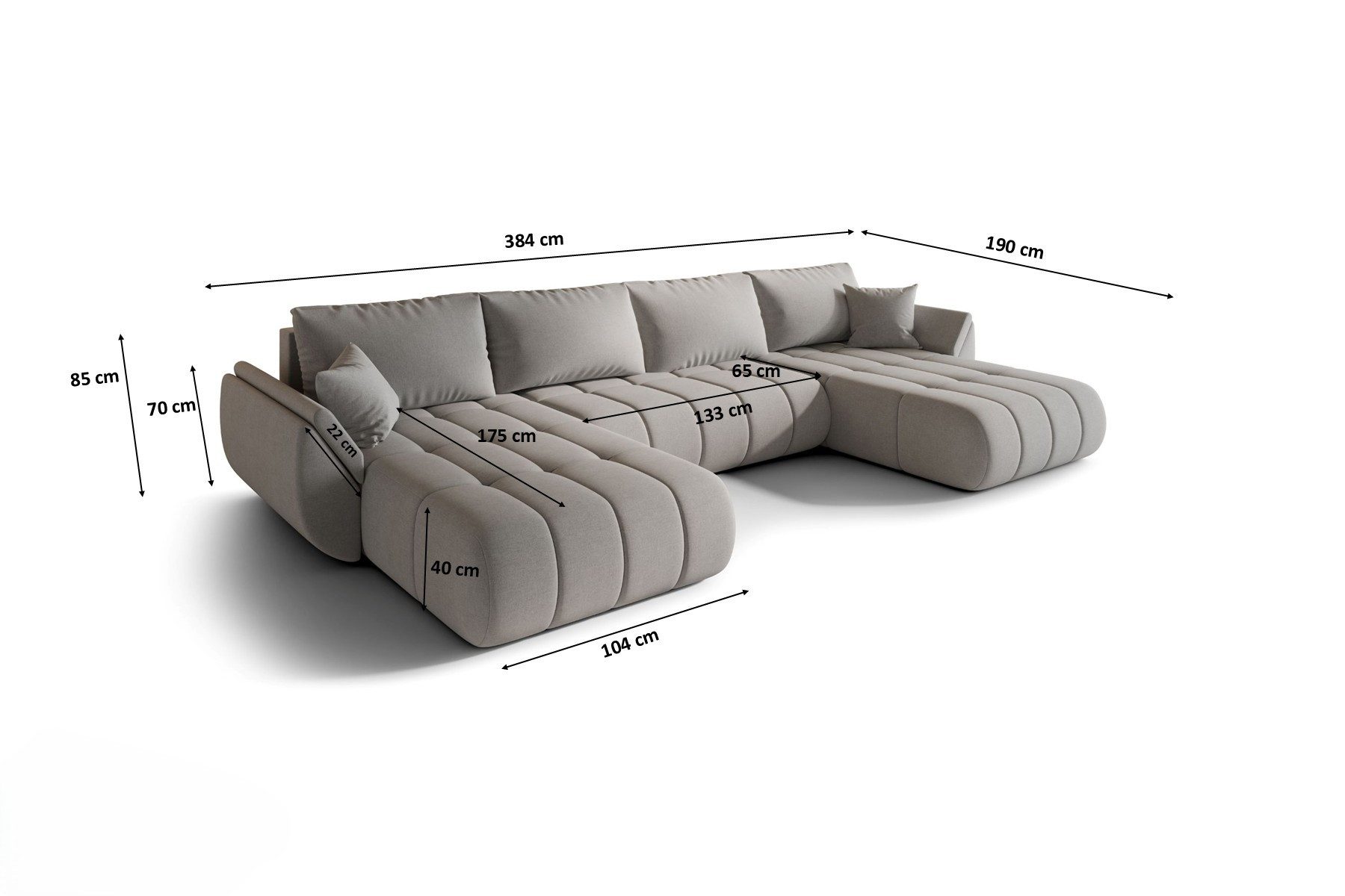 Kaiser Möbel Ecksofa TOKYO U PREMIUM im Stoff WIND Sofa mit Schlaffunktion und Bettkasten, Ecksofa U-Form, U-Form,Easy-Clean-Stoff WIND,Pflegeleicht & strapazierfähig
