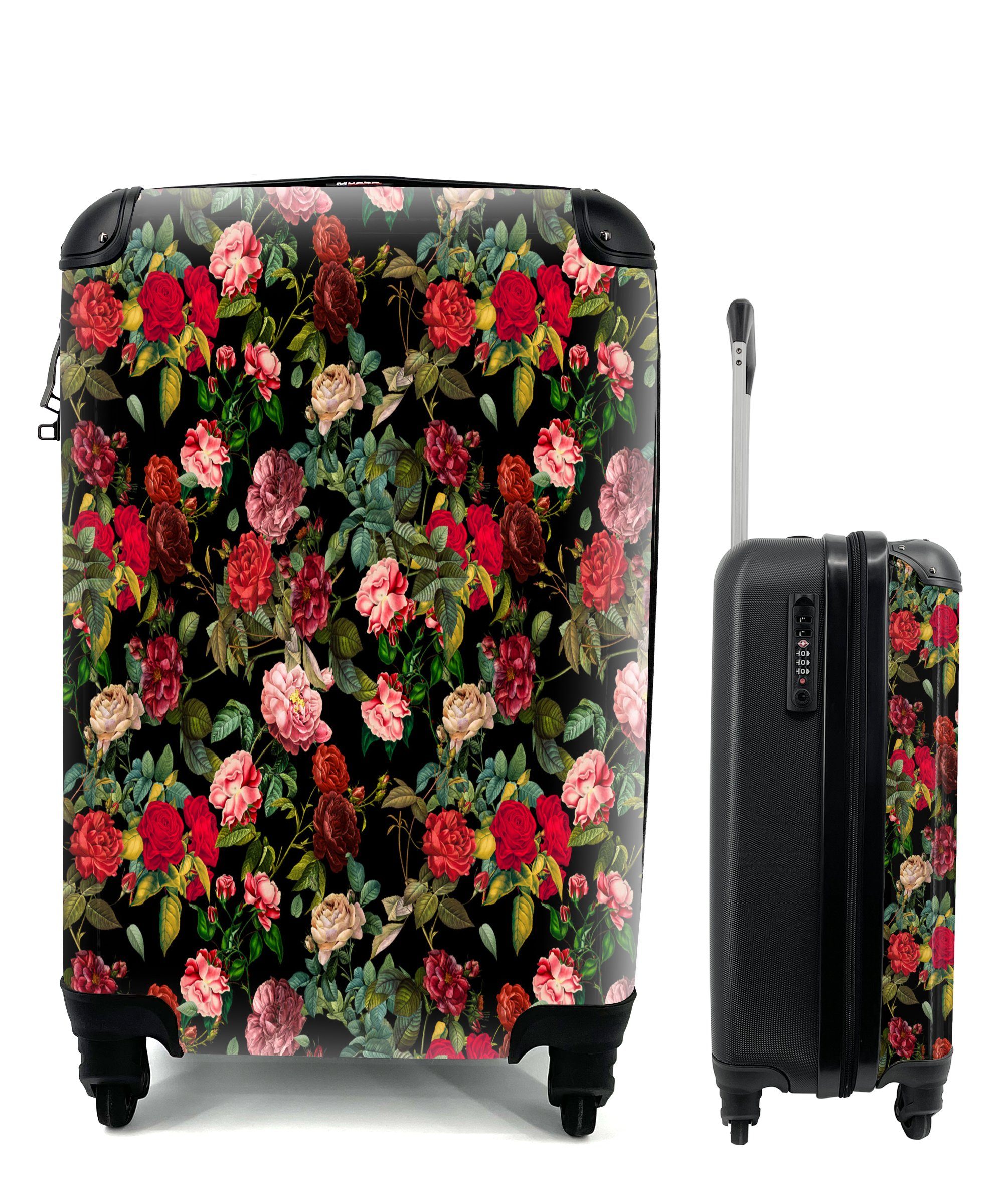 Ferien, 4 - Rollen, für Handgepäck Blumen Vintage Rosen, Handgepäckkoffer mit Reisetasche MuchoWow Trolley, rollen, Reisekoffer -