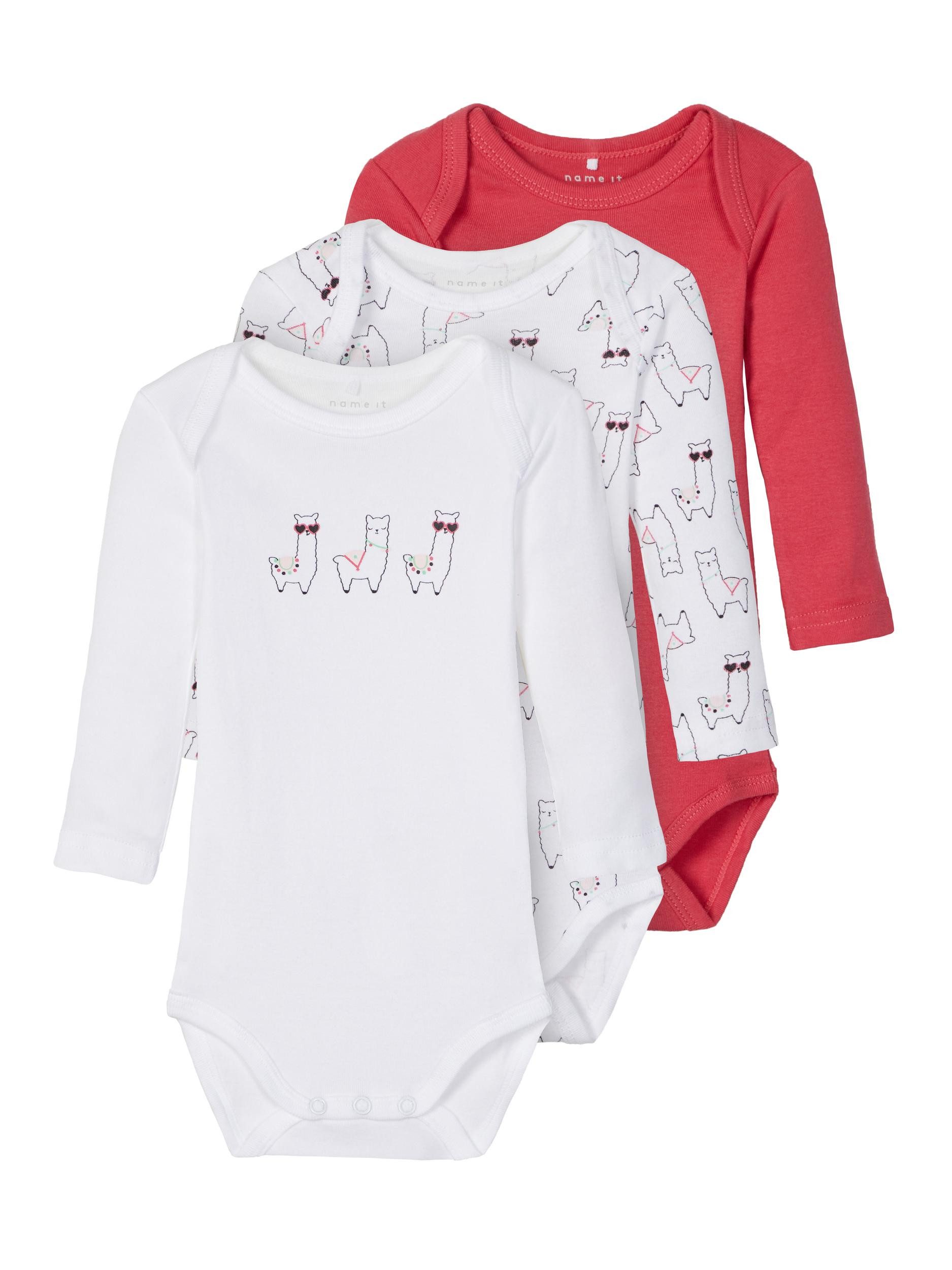 Name It Langarmbody Mädchen NBFBODY 3P LS CLARET RED ALPACA NOOS (Packung, 3er-Pack) mit Druckknöpfen im Schritt