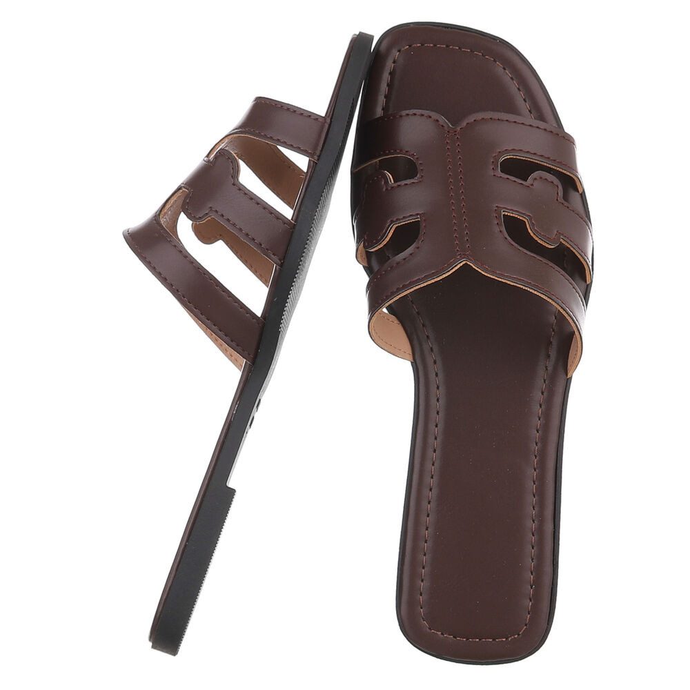 Ital-Design Damen Pantoletten mit Cut-out-Design, flach Pantolette (91970937) Blockabsatz Pantoletten in Braun