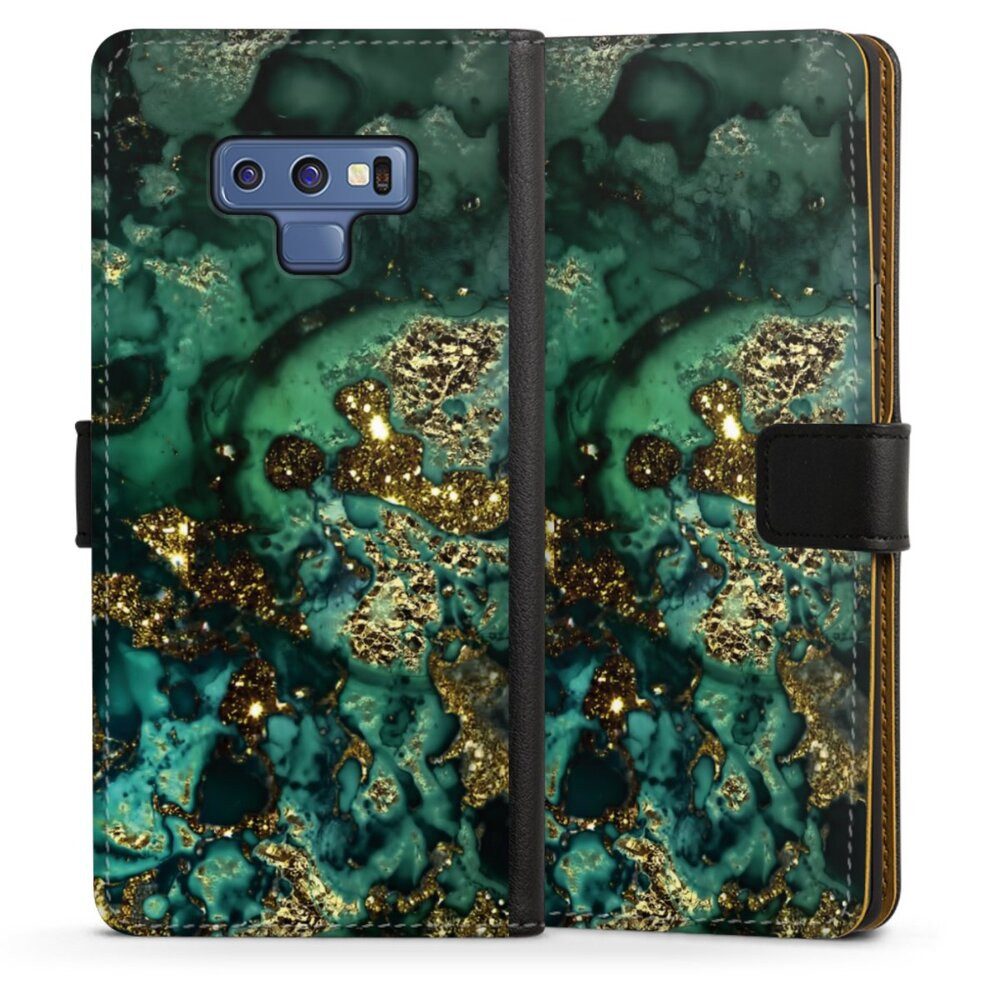 DeinDesign Handyhülle Marmor Glitzer Look Muster Cyan Glitter Marble Look, Samsung Galaxy Note 9 Hülle Handy Flip Case Wallet Cover