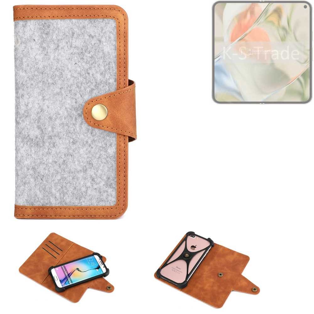 K-S-Trade Handyhülle für Google Pixel 9 Pro Fold, Handyhülle Schutzhülle Filz-Hülle Kunst-Leder hellgrau braun