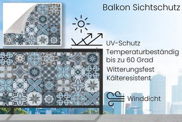 MuchoWow Balkonsichtschutz Design - Blume - Blau - Figuren (1-St) Balkonbanner, Sichtschutz für den Balkon, Robustes und wetterfest