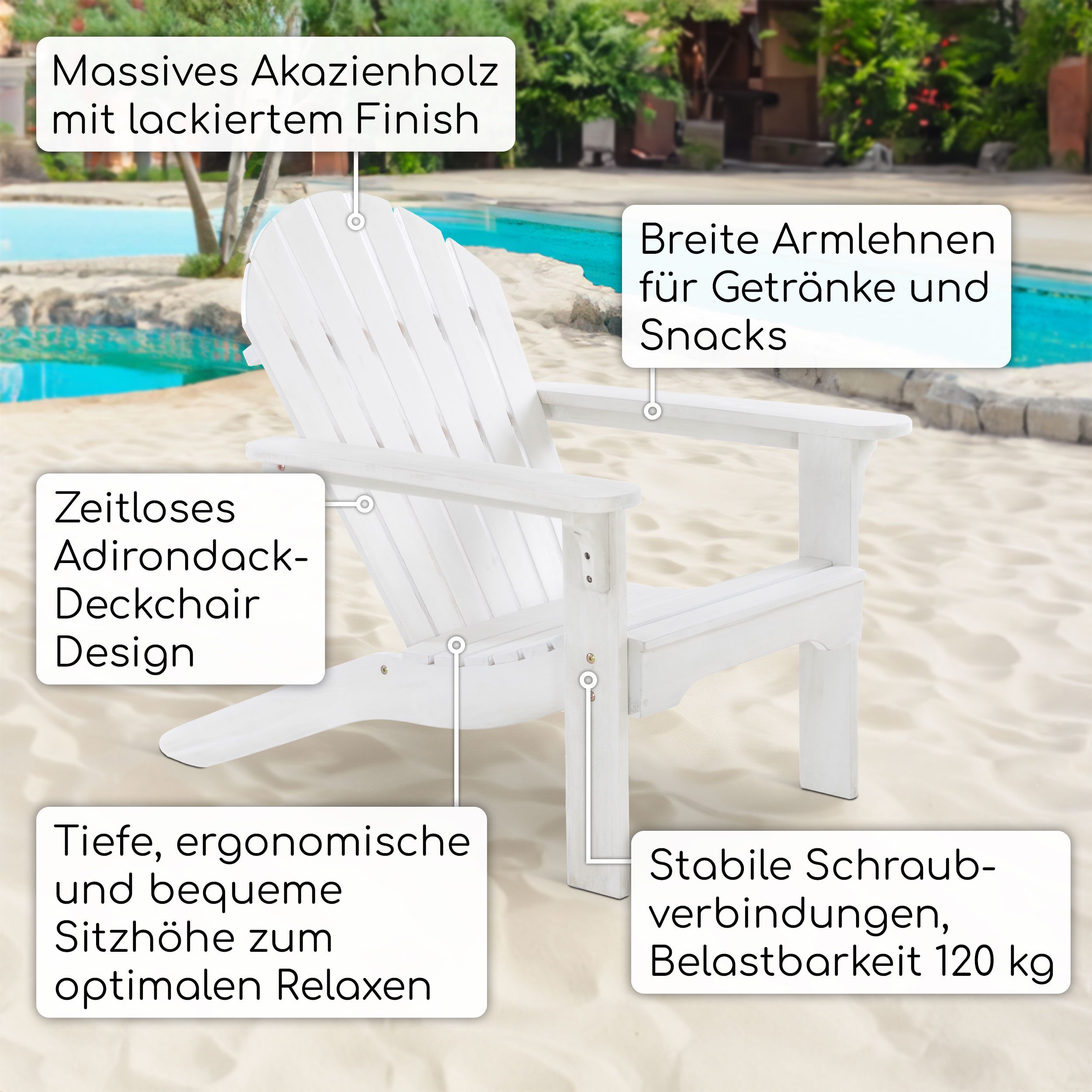 Raburg Gartensessel XXL Design-Gartenstuhl, Akazie Hartholz, Premium Light, Adria, Canadian Adirondack Deck-Chair / Hamburger Alsterstuhl