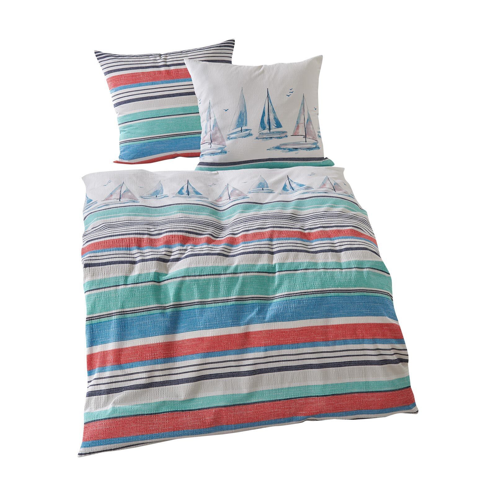 TRAUMSCHLAF Bettwäsche Segelschiff, Seersucker, 2 teilig, ideale Sommerbettwäsche im maritimen Look