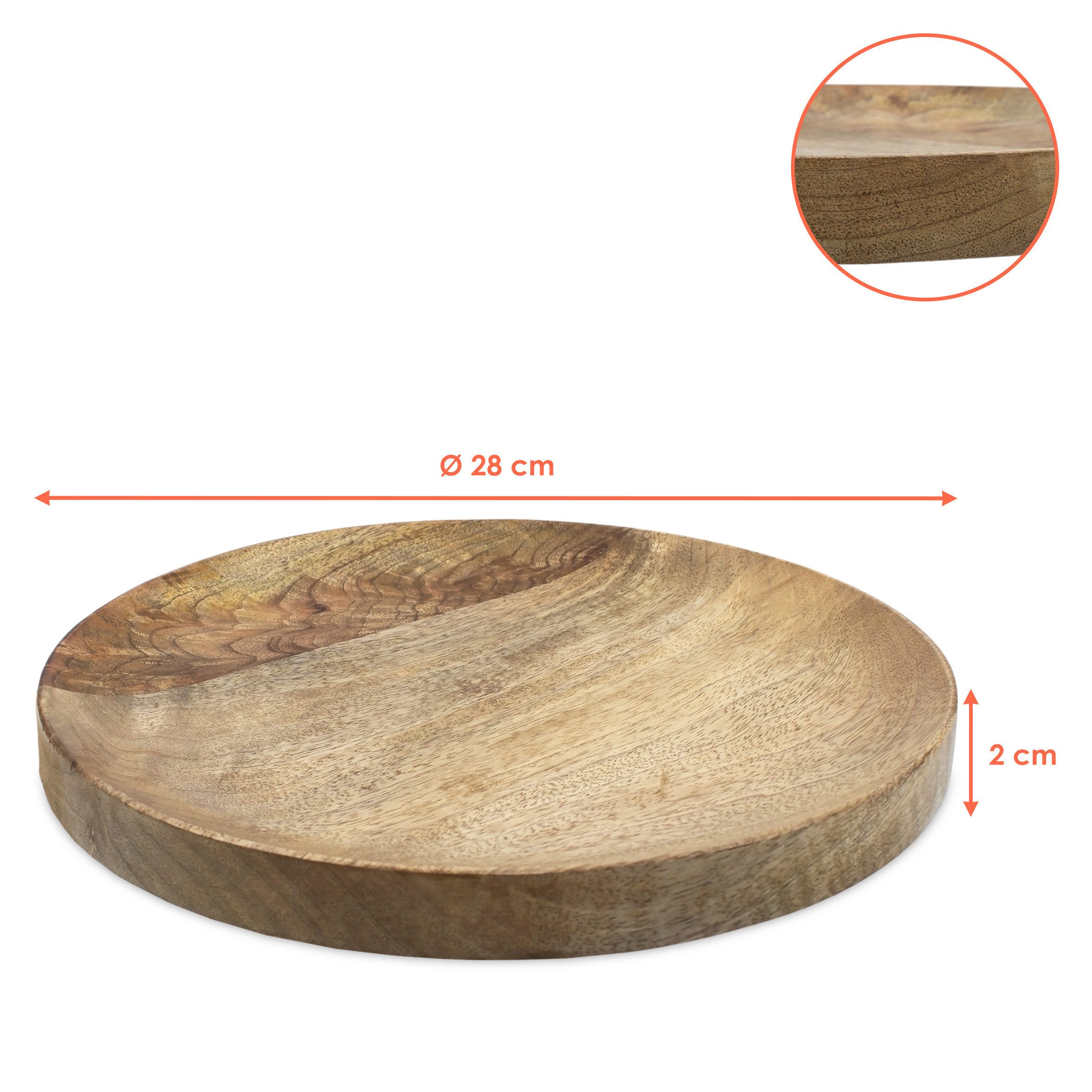 Spetebo Servierplatte Rund aus Mangoholz, Mangoholz, (Servierplatte, 1-tlg., Platte Groß), mit erhöhtem Rand