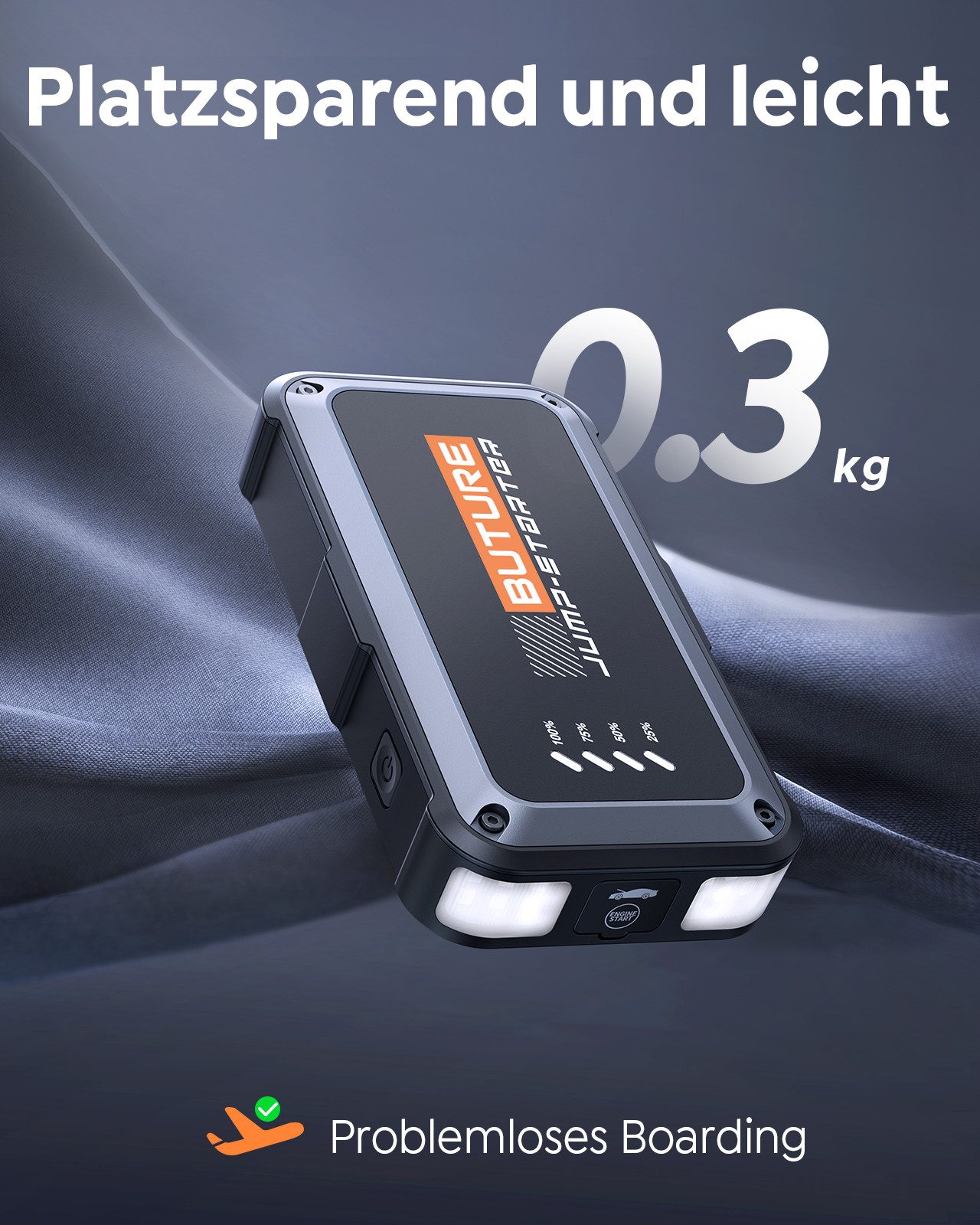 Buture Auto Starthilfe Powerbank 4000A 12V Starthilfegerät 16800 mAh (12 V), 4-in-1 LED-Leuchte, 9,0L Benzin Oder 8,5L Diesel, -20°C bis 60°C – Bild 4 von 5