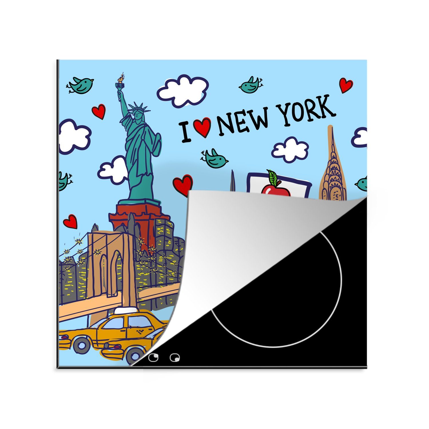 York - MuchoWow Zeichnung - New für küche cm, Brücke, Ceranfeldabdeckung, tlg), Herdblende-/Abdeckplatte (1 Arbeitsplatte 78x78 Vinyl,