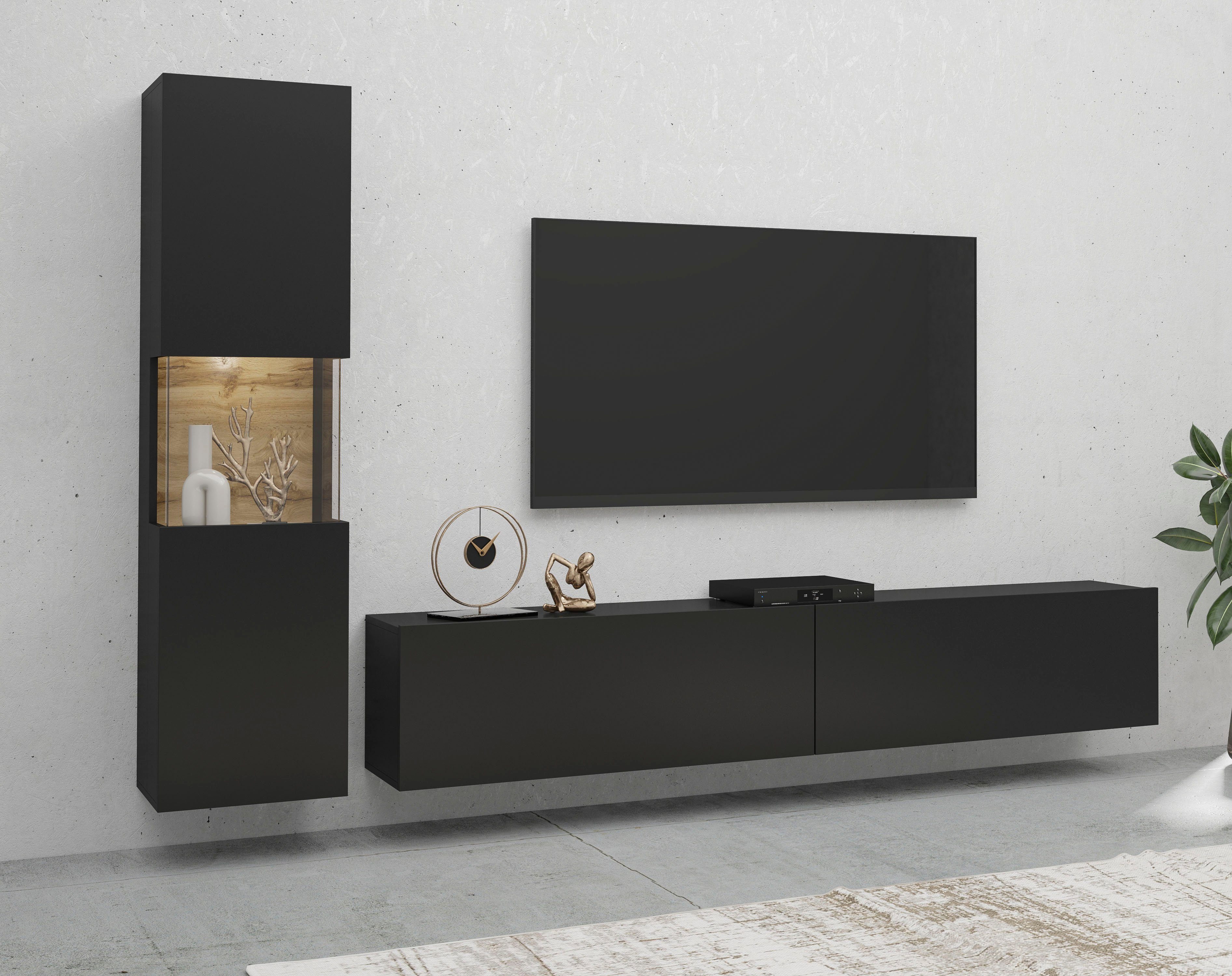 INOSIGN Wohnwand Ava, Wohnzimmer-Set hängend/stehend montierbar, Vitrine, Lowboard, 2-tlg.