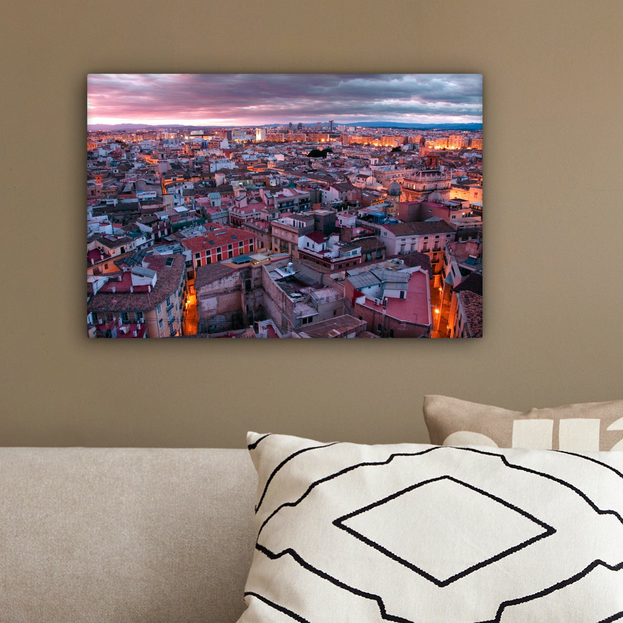 Leinwandbild (1 30x20 - OneMillionCanvasses® Stadt - Valencia, Leinwandbilder, St), Wandbild cm Aufhängefertig, Wanddeko, Skyline