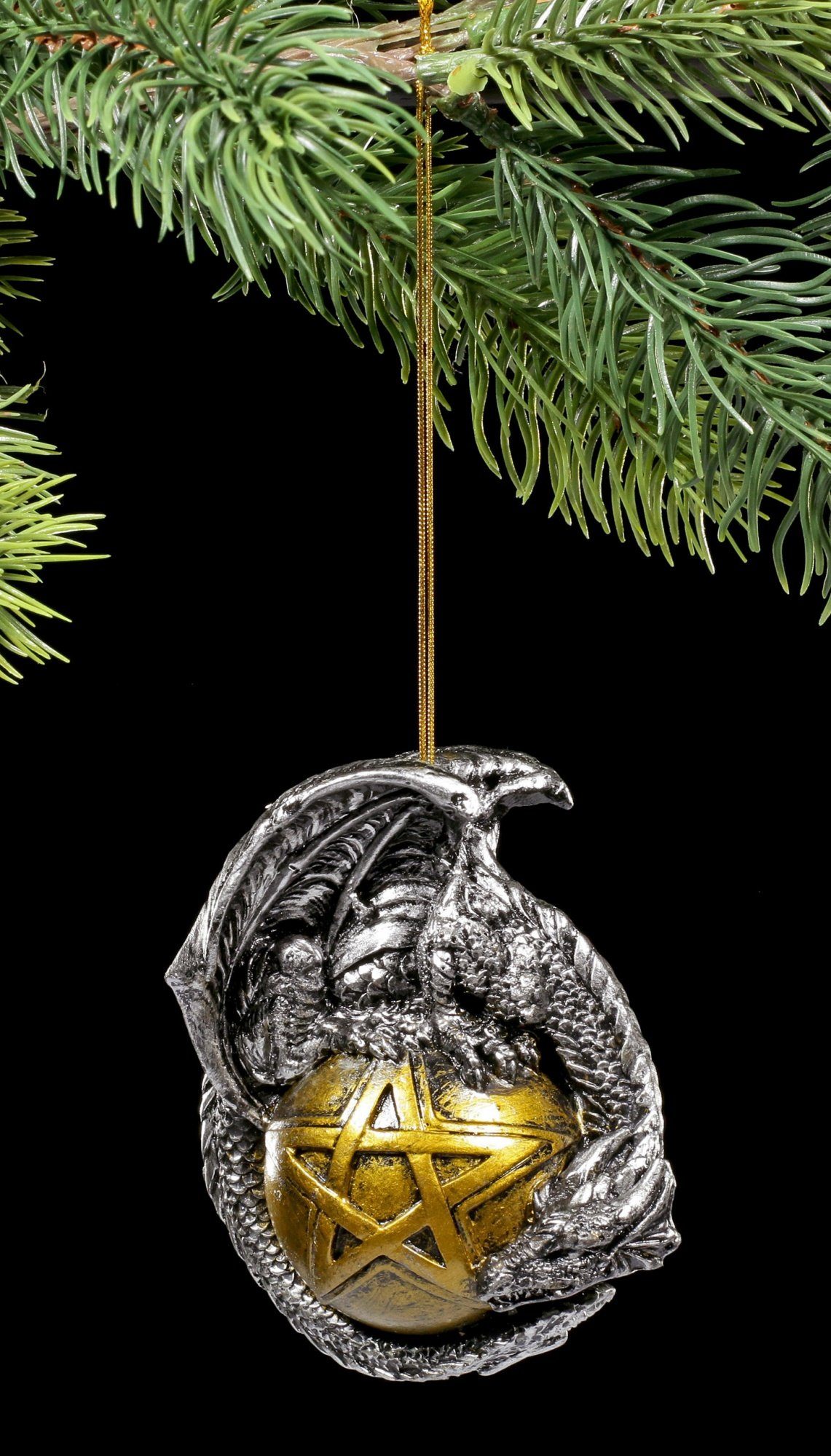 Figuren Shop GmbH Christbaumschmuck Christbaumkugel - Pentagramm mit Drache - Fantasy Weihnachtsdeko (1-tlg)