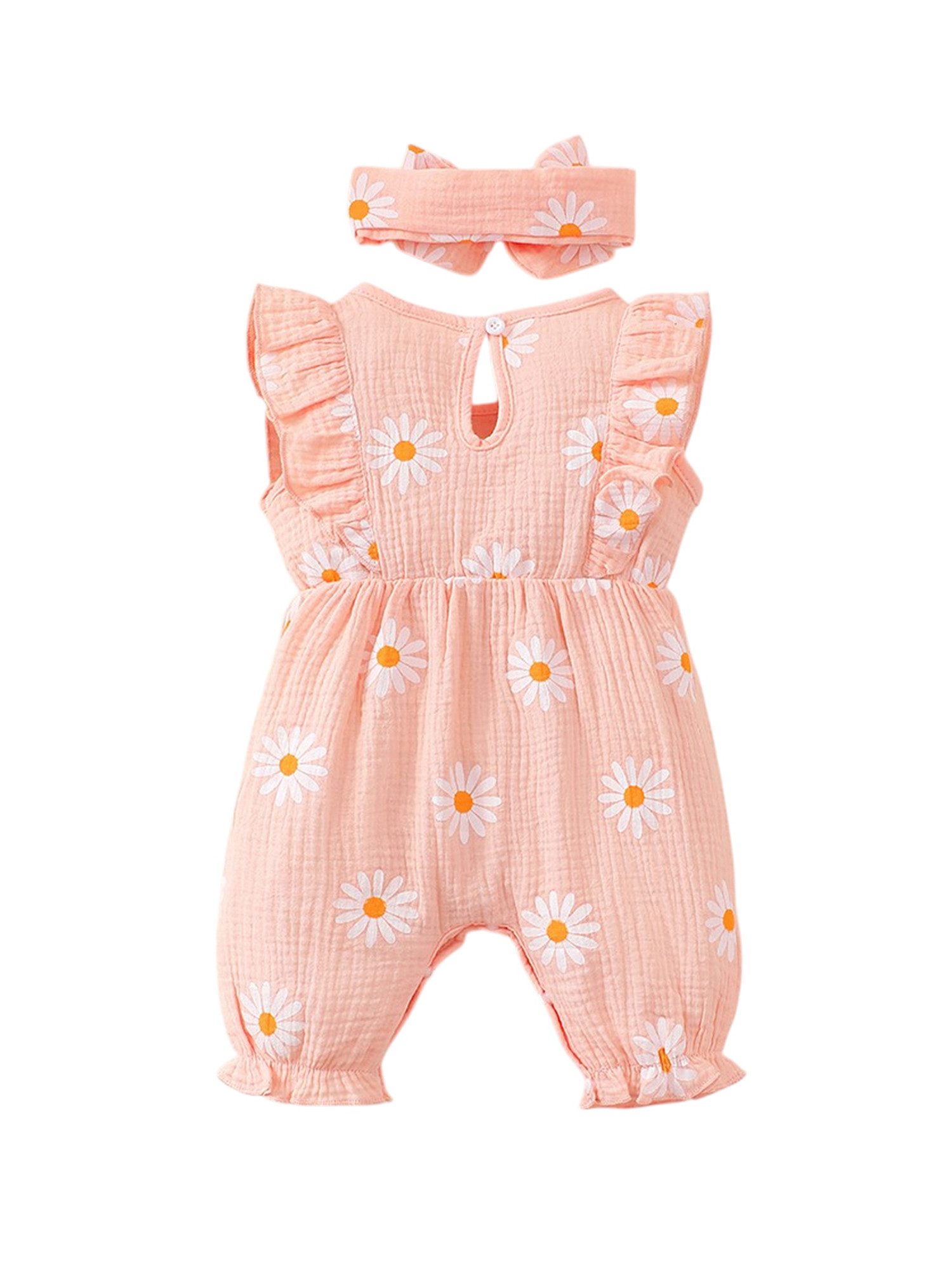 Lapastyle Strampler Baby Sommer Outfit Set, Bodysuit mit Rüschen und Gänseblümchen Muster (Set, 2-tlg) Jumpsuit & Haarband Set, 100% Baumwolle, Schleifendekor, Lässig, Süß