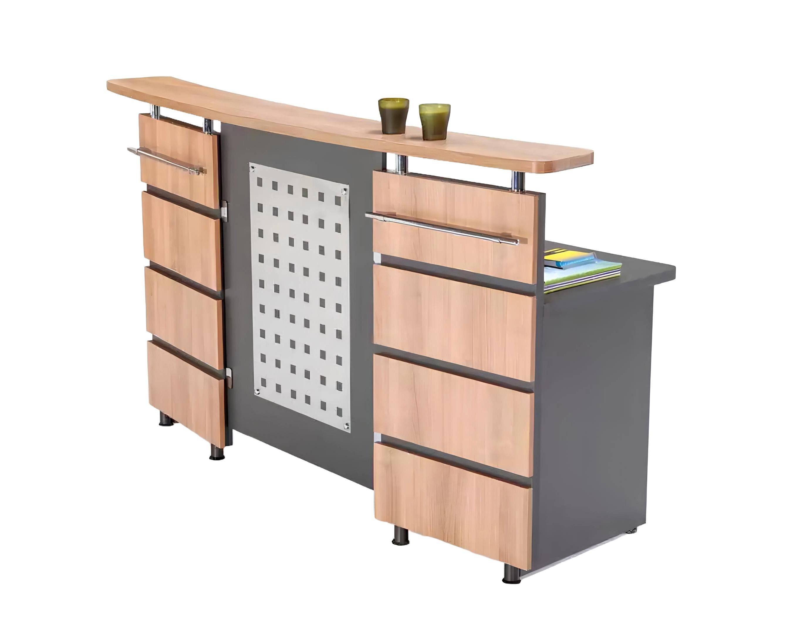 Xlmoebel Empfangstheke Moderne Empfangstheke und Sideboard aus grauem Holz (Rezeption+Kommode), Hergestellt in Europa
