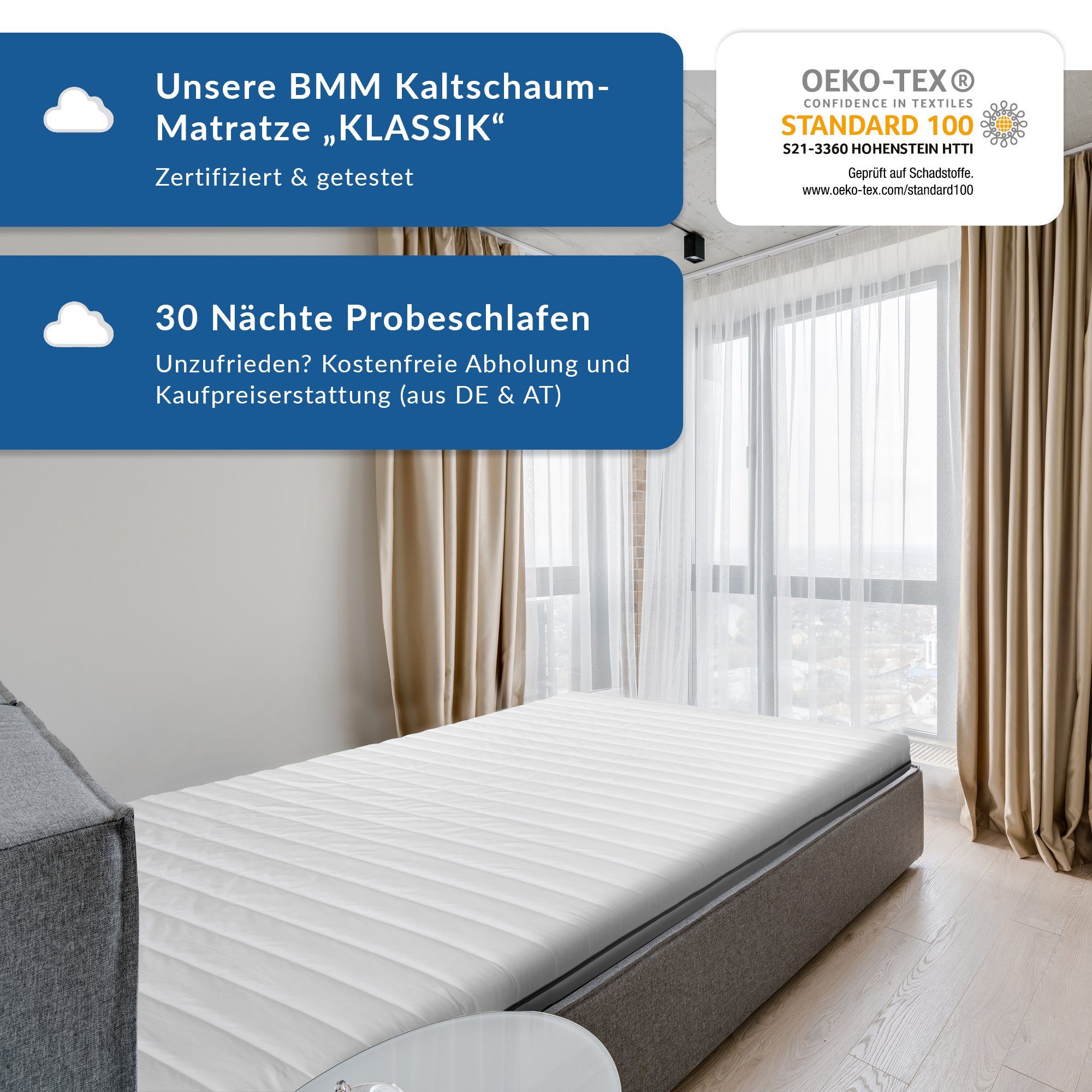 Komfortschaummatratze KLASSIK XXL, BMM, 12 cm hoch, ergonomischer 7-Zonen KSCell®-Schaum, Made in Germany