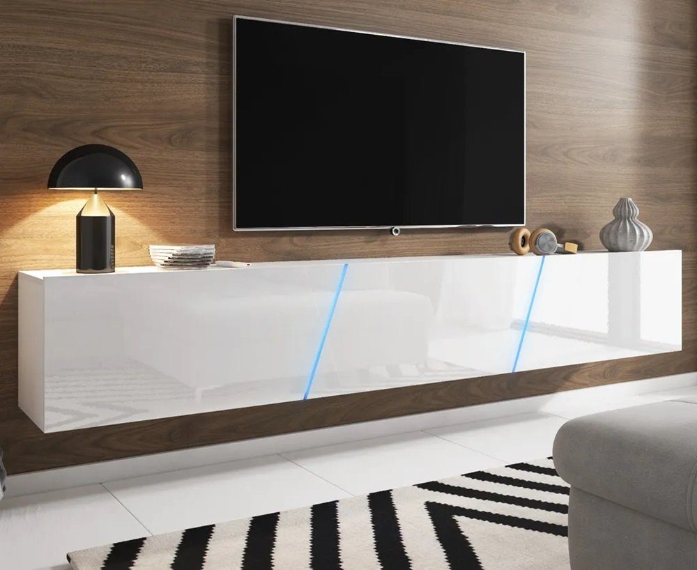 DB-Möbel TV-Schrank TV-Lowboard LOAN in Weiß und Grau TV-Unterteil hängend 240cm LED
