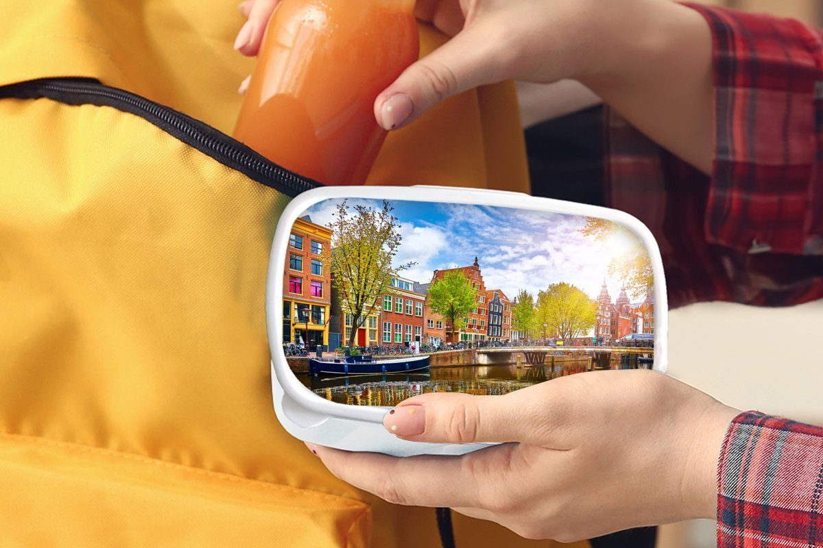 Kunststoff, (2-tlg), Kinder Frühling, Amsterdam Mädchen - und für für Lunchbox Brotbox weiß Kanal Jungs und Brotdose, - MuchoWow Erwachsene,