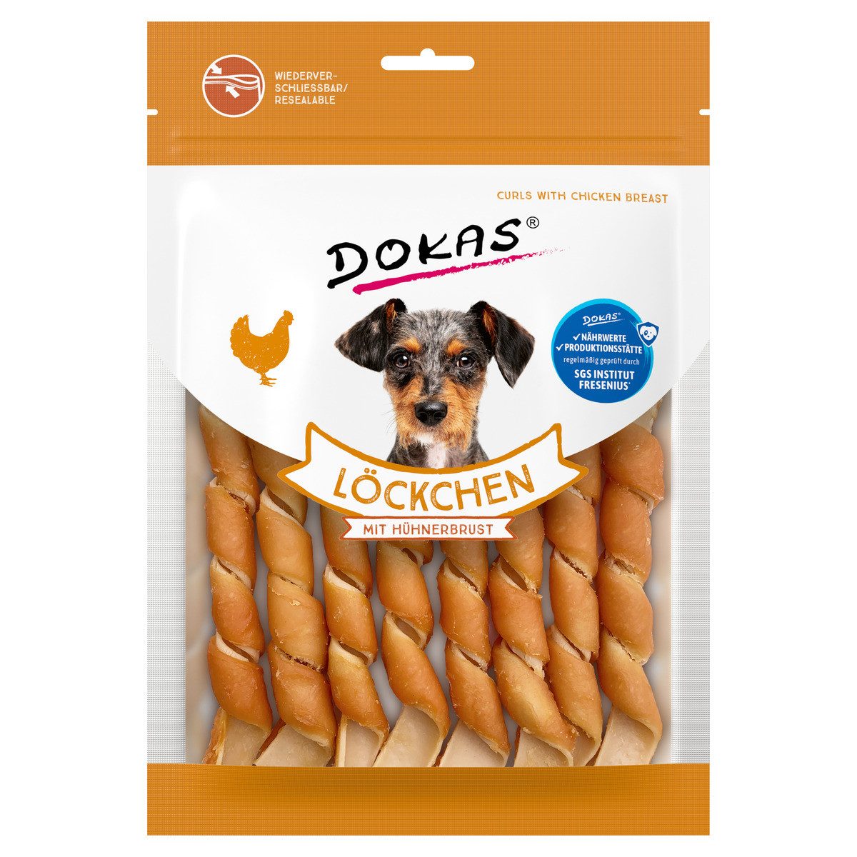 Dokas Löckchen mit Hühnerbrust 120 g - 9 Stück / Sparpaket, Snack für: Hund
