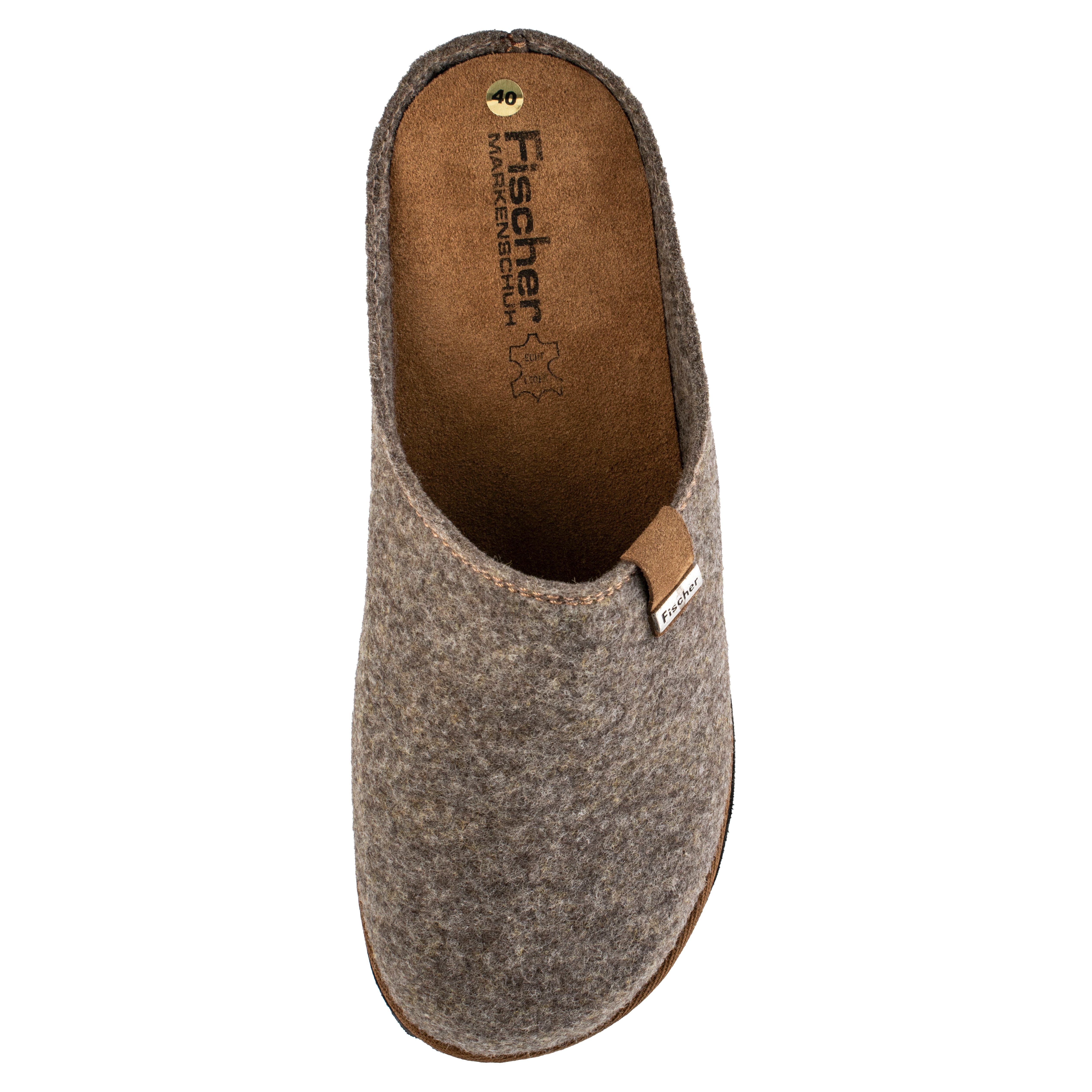 Fischer-Markenschuh Helge Pantoffel aus PET Upcycling Filz, Einlegesohle aus Leder ist herausnehmbar
