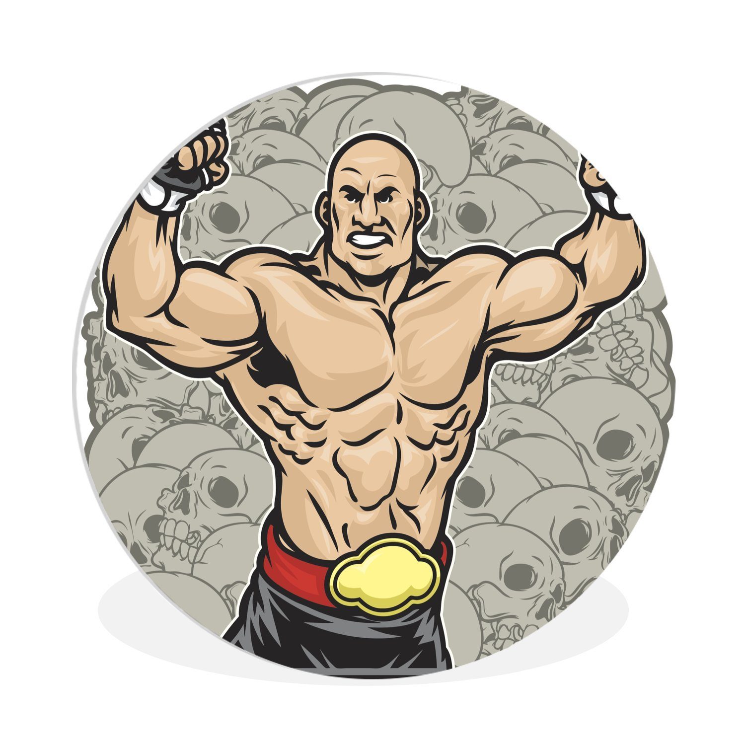 MuchoWow Gemälde Eine Illustration eines Kämpfers beim Bodybuilding, (1 St), Kreis Wanddekoration Forex, Rundes Wandbild, Wohnzimmer, 30x30 cm