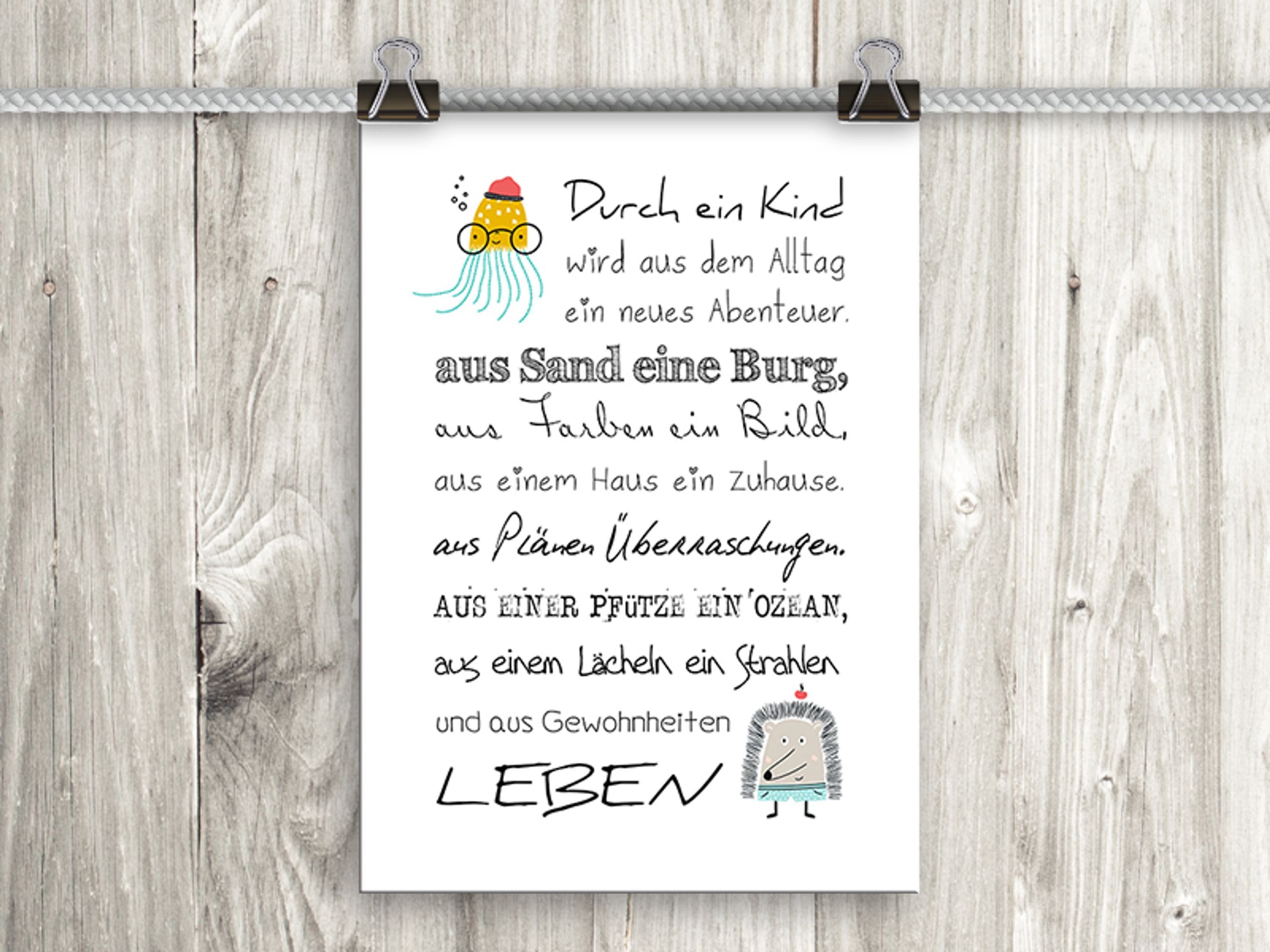 mit Poster DinA4 Baby Babyzimmer, Sprüche: Sprüche Geburt Kind und und Poster Spruch artissimo Zitate Kinderzimmer-Deko Kind