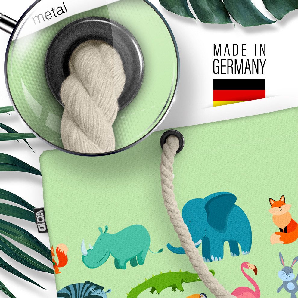 VOID Strandtasche (1-tlg), Zoo Tierparade Beach Bag Kinder Tiere Elefant Löwe Igel Giraffe Hase