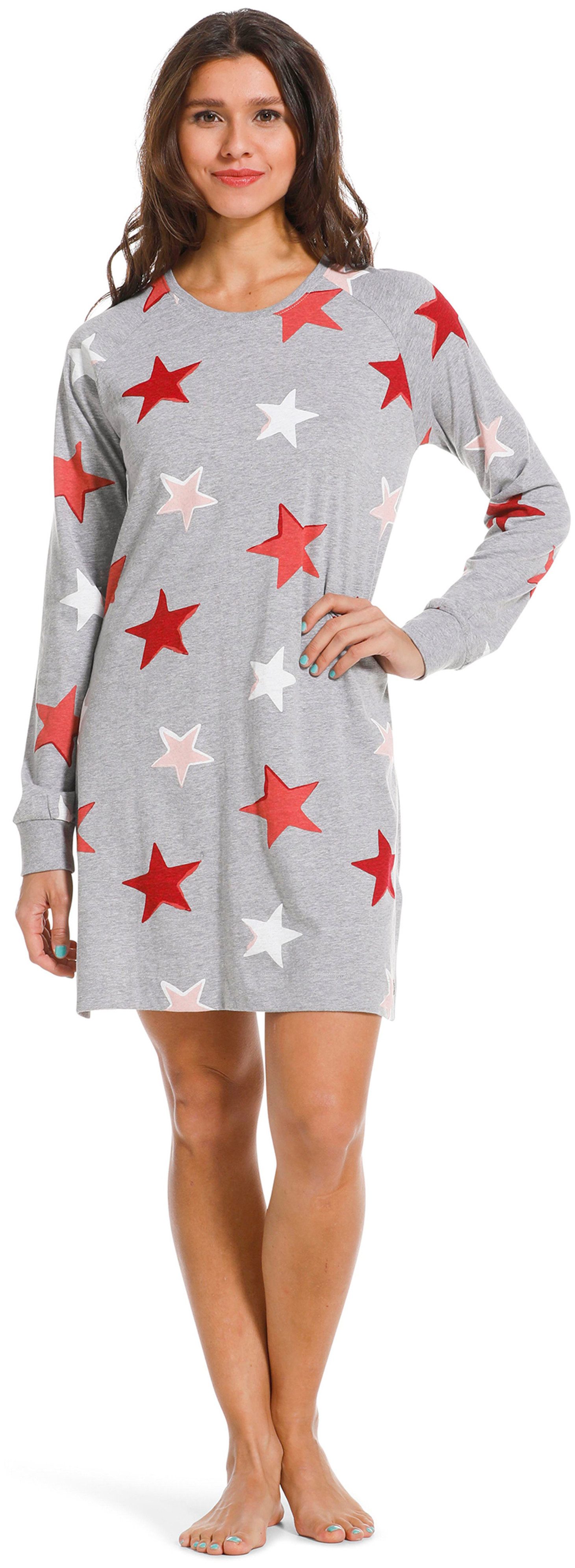 Rebelle Nachthemd Damen Schlafshirt mit roten Sternen (1-tlg) Modisches Des günstig online kaufen
