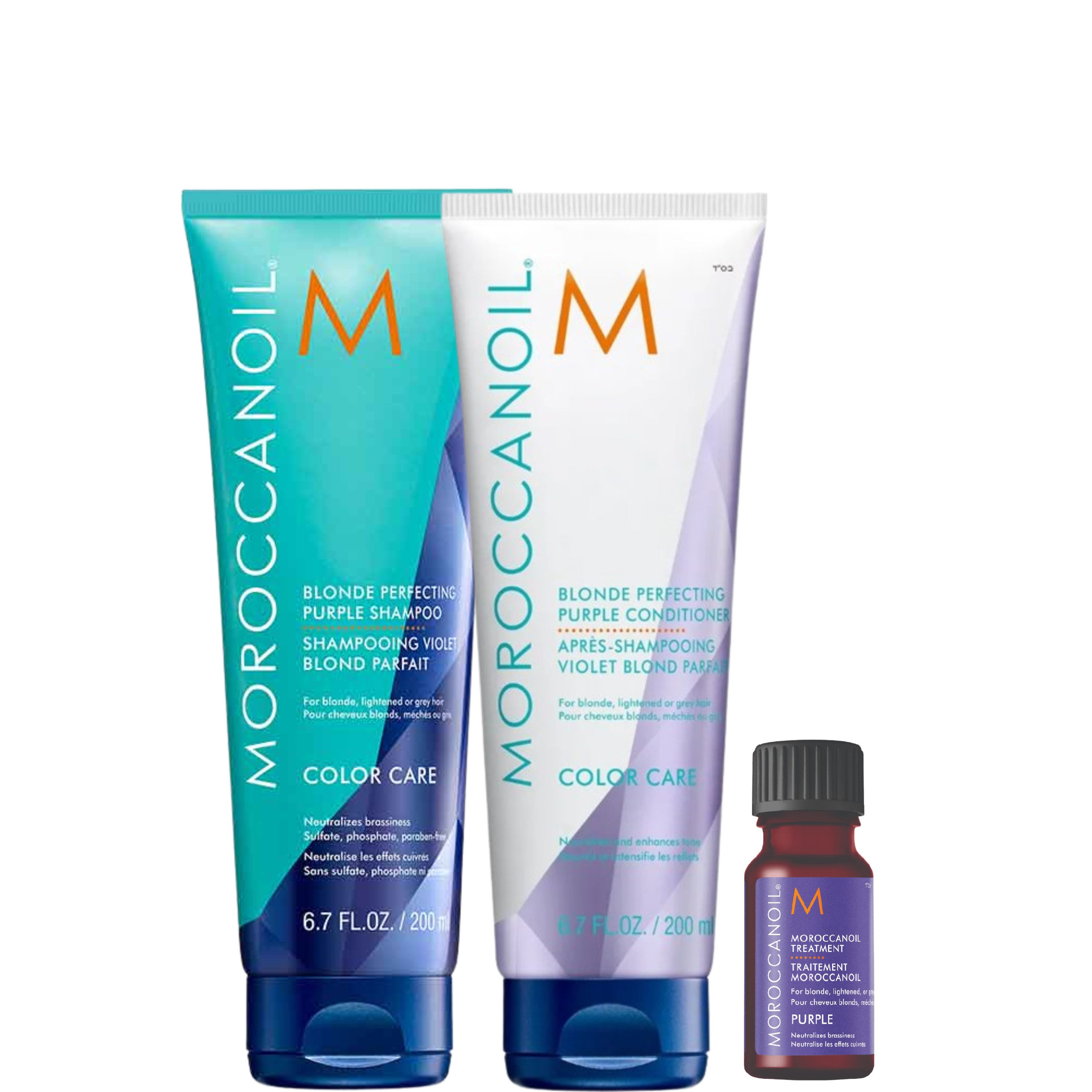 moroccanoil Haarpflege-Set Blonde Perfecting Set inkl. Treatment Purple 10 ml, 3-tlg., Anti-Gelbstich