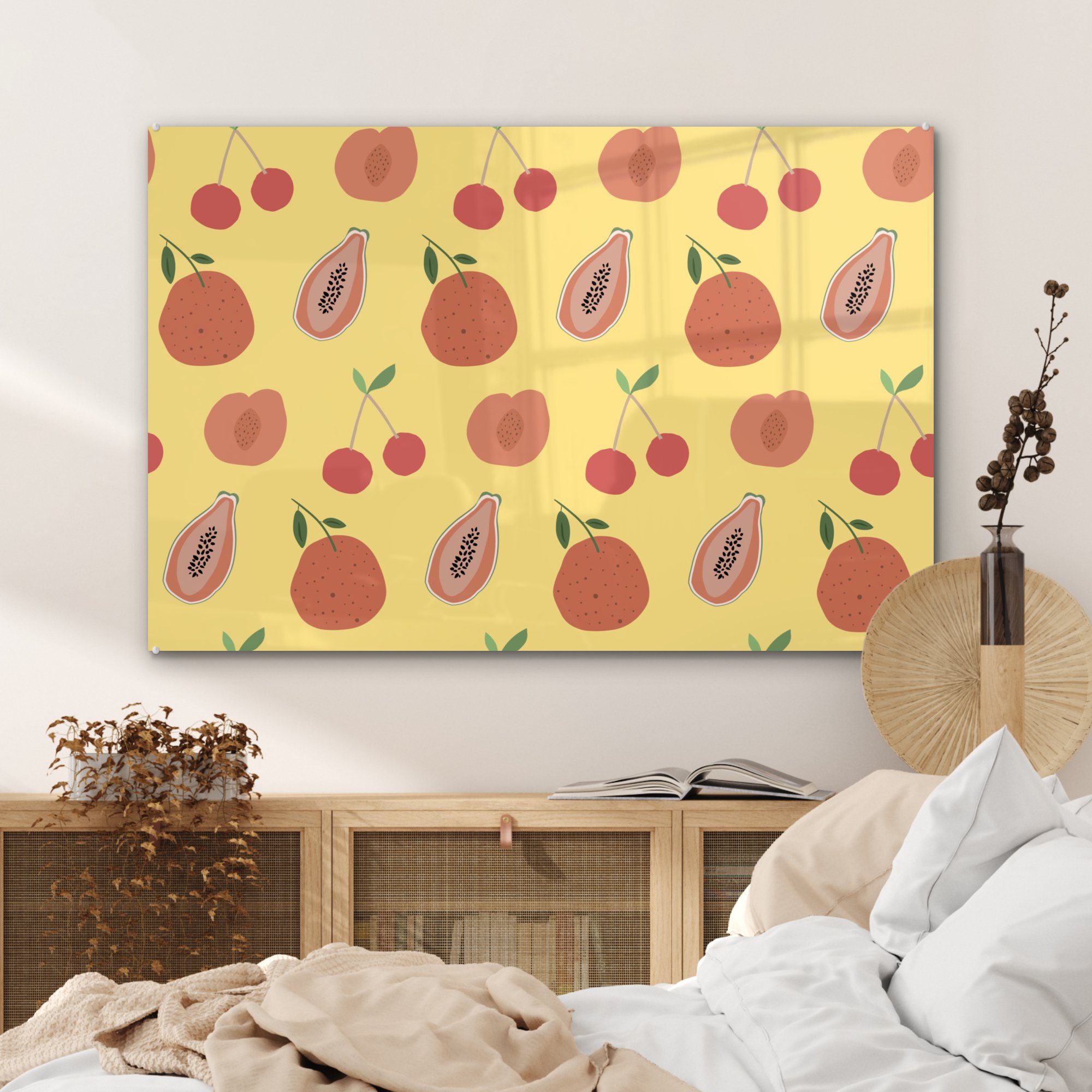 Acrylglasbild Acrylglasbilder Obst Gelb - (1 MuchoWow Rot Muster, - Schlafzimmer - & St), Wohnzimmer
