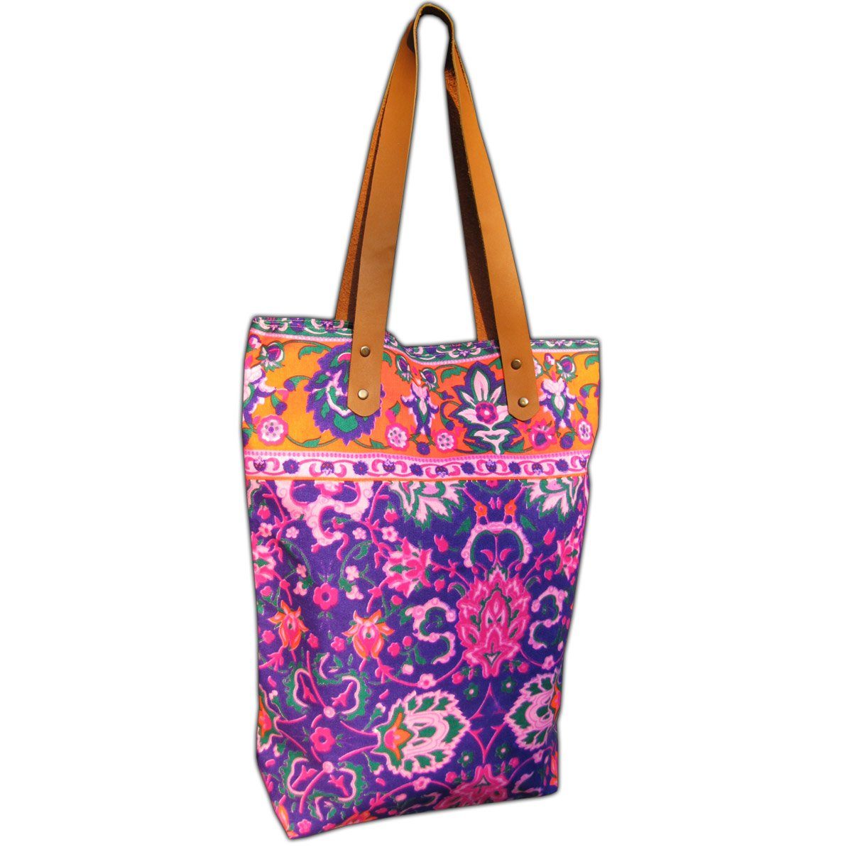 PANASIAM Freizeittasche Neonbunte Schultertasche aus festem Canvas auch als Einkaufstasche, Strandtasche oder Wickeltasche ideal Henkel aus veganem Kunstleder Lila