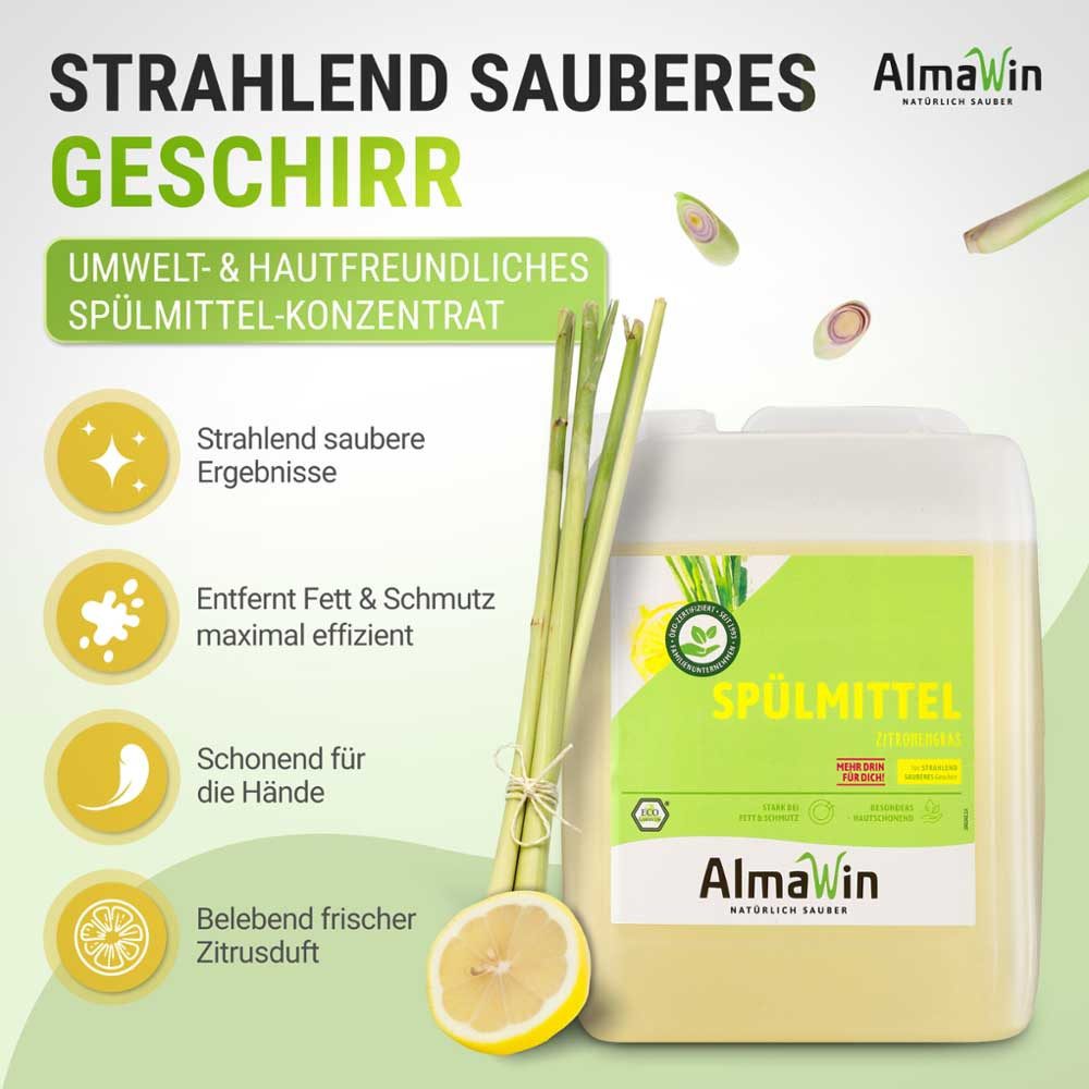 AlmaWin Spülmittel "Zitronengras" Kanister, 5 l, Nachfüllung – Bild 3 von 5