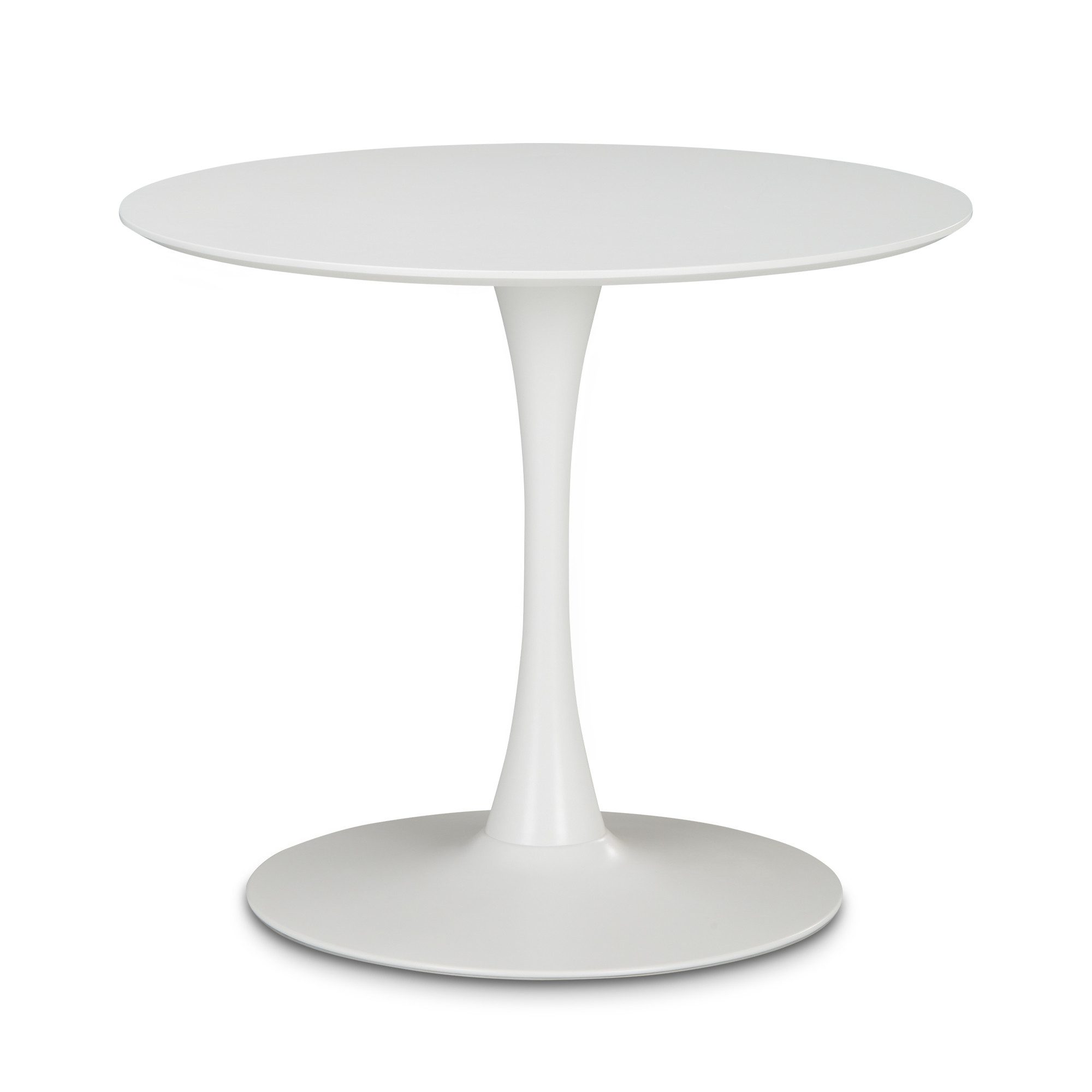 KHG Esstisch Rund 90 cm Durchmesser, Weiß, bis 120 kg belastbar, Tischplatte lackiert, minimalistisches Design, für bis zu 4 Personen