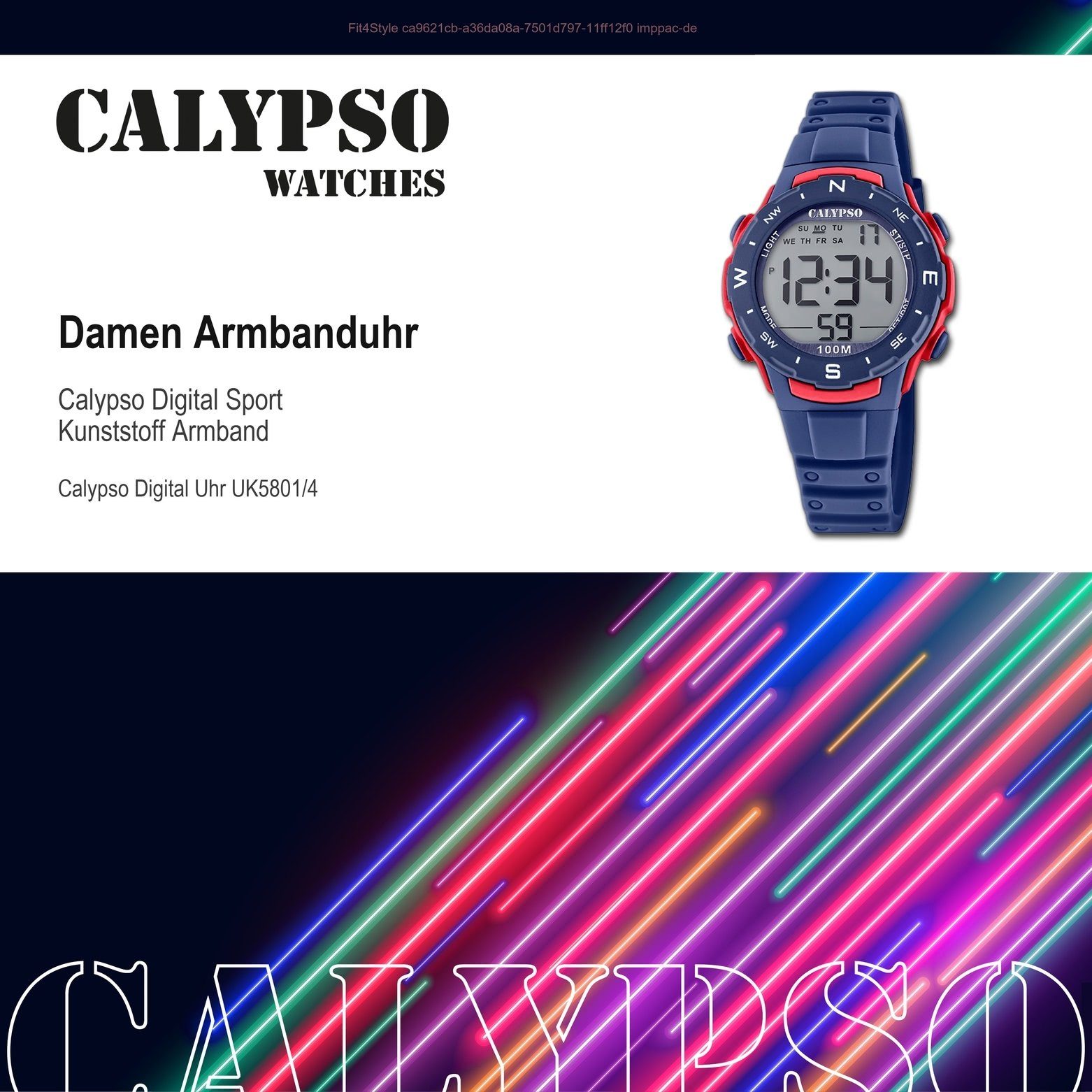 Unisex K5801/4, Uhr Digital 35mm) Sport-Style Kunststoffband, Damen, (ca. Calypso WATCHES Herrenuhr Digitaluhr CALYPSO mittel rund,