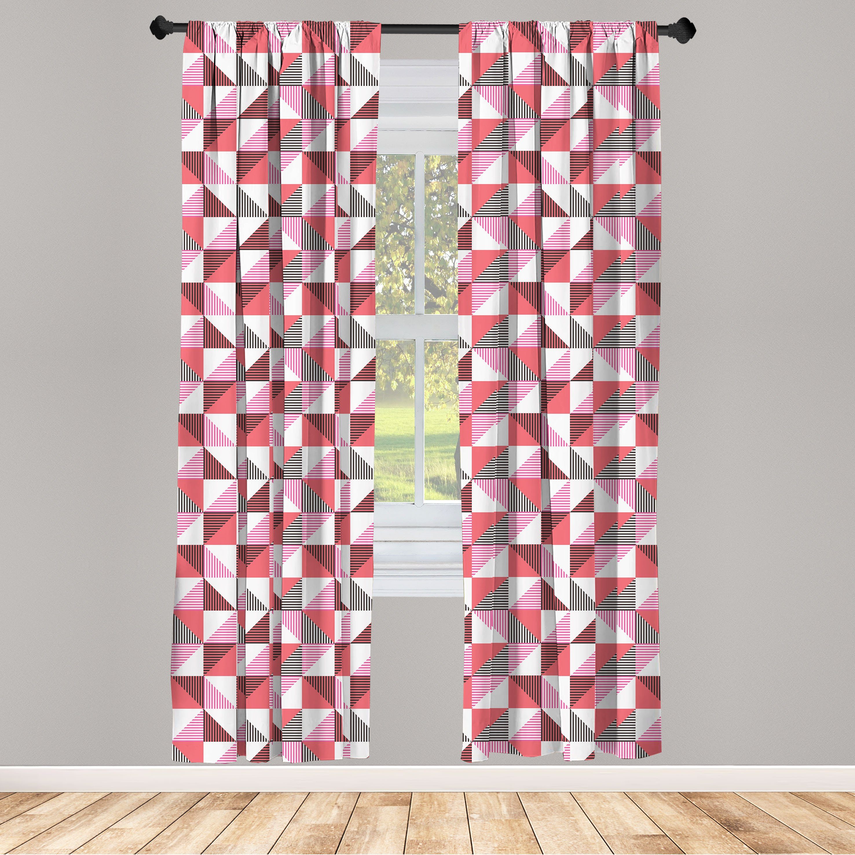 Gardine Vorhang für Wohnzimmer Schlafzimmer Dekor, Abakuhaus, Microfaser, Geometrisch Halbierte Striped Triangles