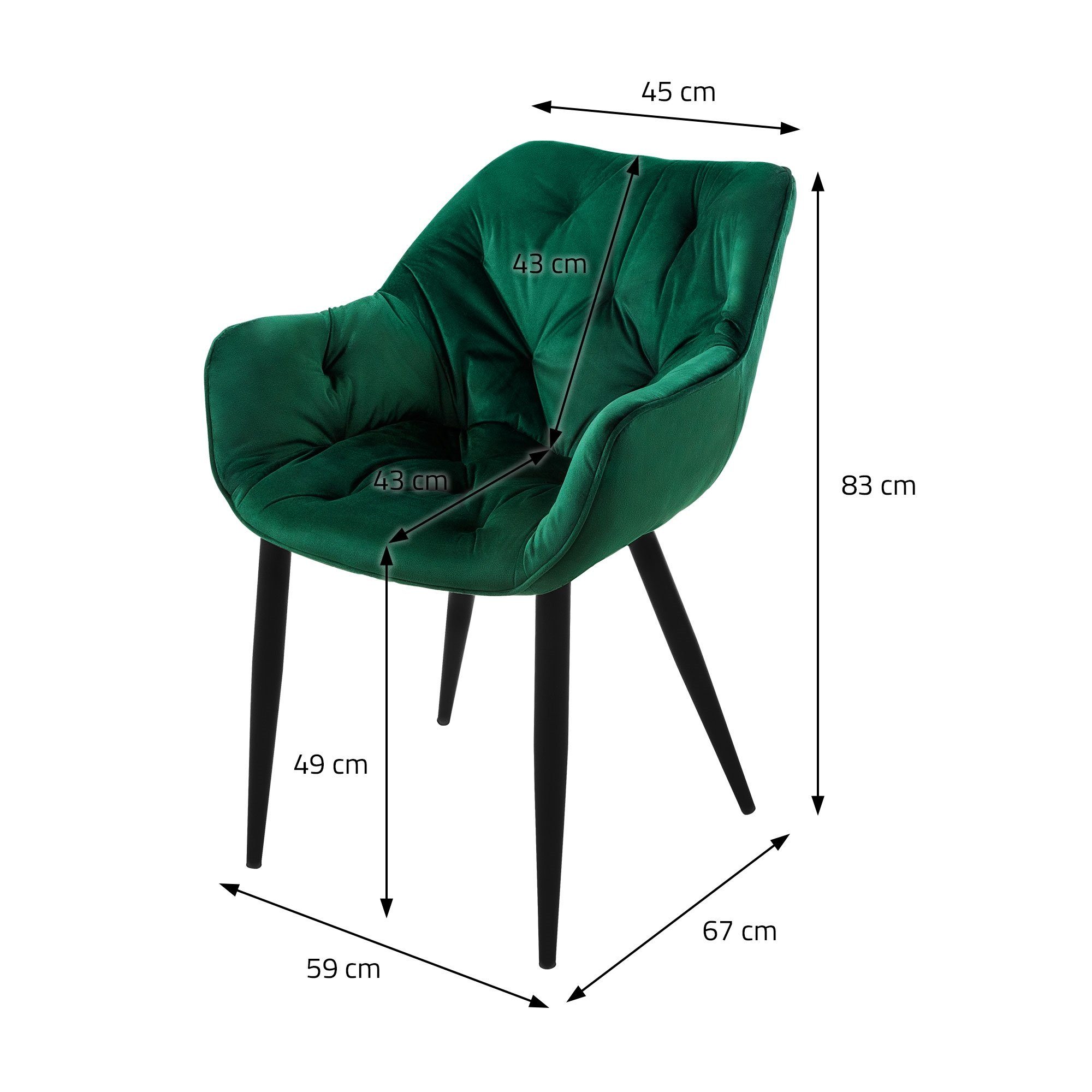 4er ML-DESIGN Wohnzimmerstühle, ergonomisch Küchenstühle Dunkelgrün Stuhl Samtbezug Metallbeine Polsterstühle Set