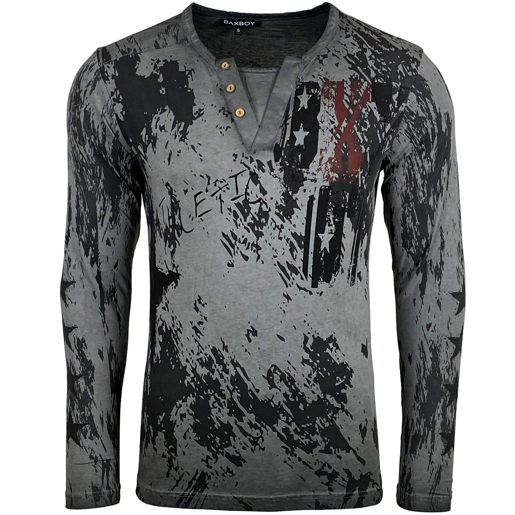 Baxboy Longshirt Langarmshirt mit trendigem All-Over Logo-Print mit Knopfle günstig online kaufen
