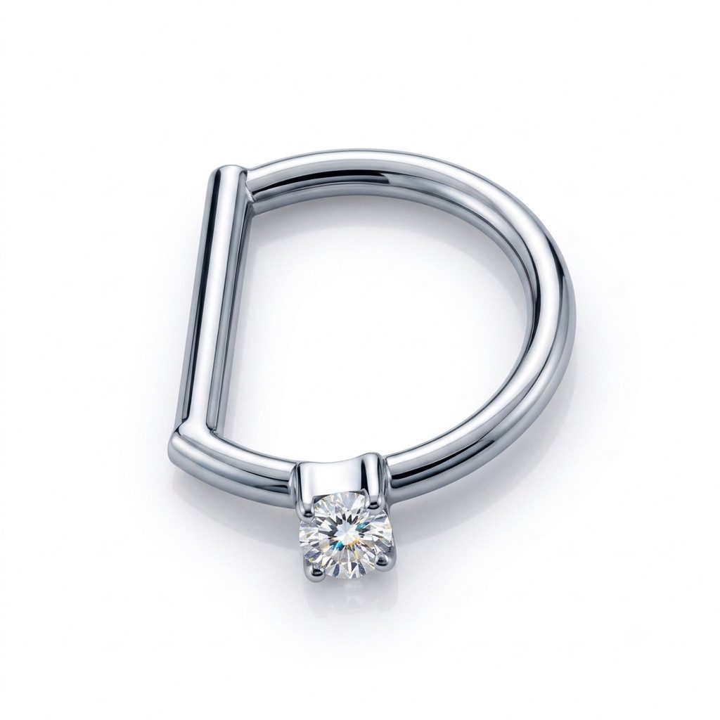Karisma Schmuck Nasenpiercing D-Ring Edelstahl 18 Karat vergoldet / Silber – Clicker Ring, 8mm Steg mit Zirkonia Solitärstein (2,2mm)