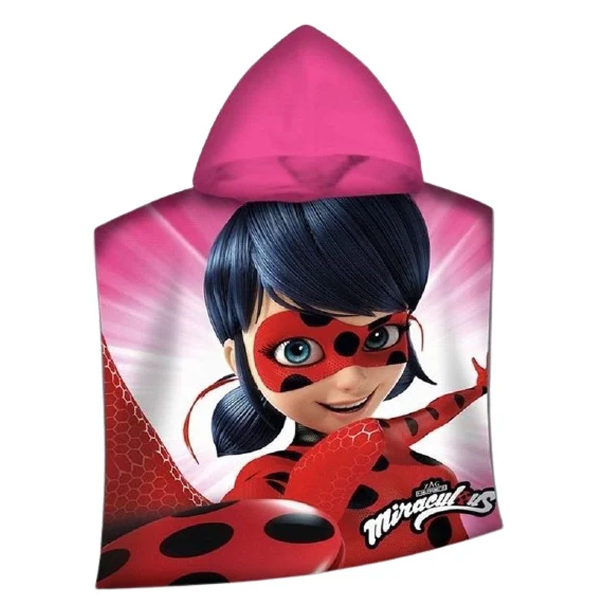 BERONAGE Kapuzenhandtuch Miraculous Ladybug Kinder-Kapuzen-Bade-Poncho Pink 60x120 cm Poncho, 100% Baumwolle, Frottee in Velours-Qualität