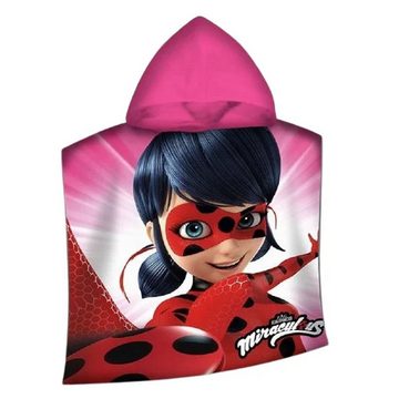 BERONAGE Kapuzenhandtuch Miraculous Ladybug Kinder-Kapuzen-Bade-Poncho Pink 60x120 cm, 100% Baumwolle, Frottee in Velours-Qualität