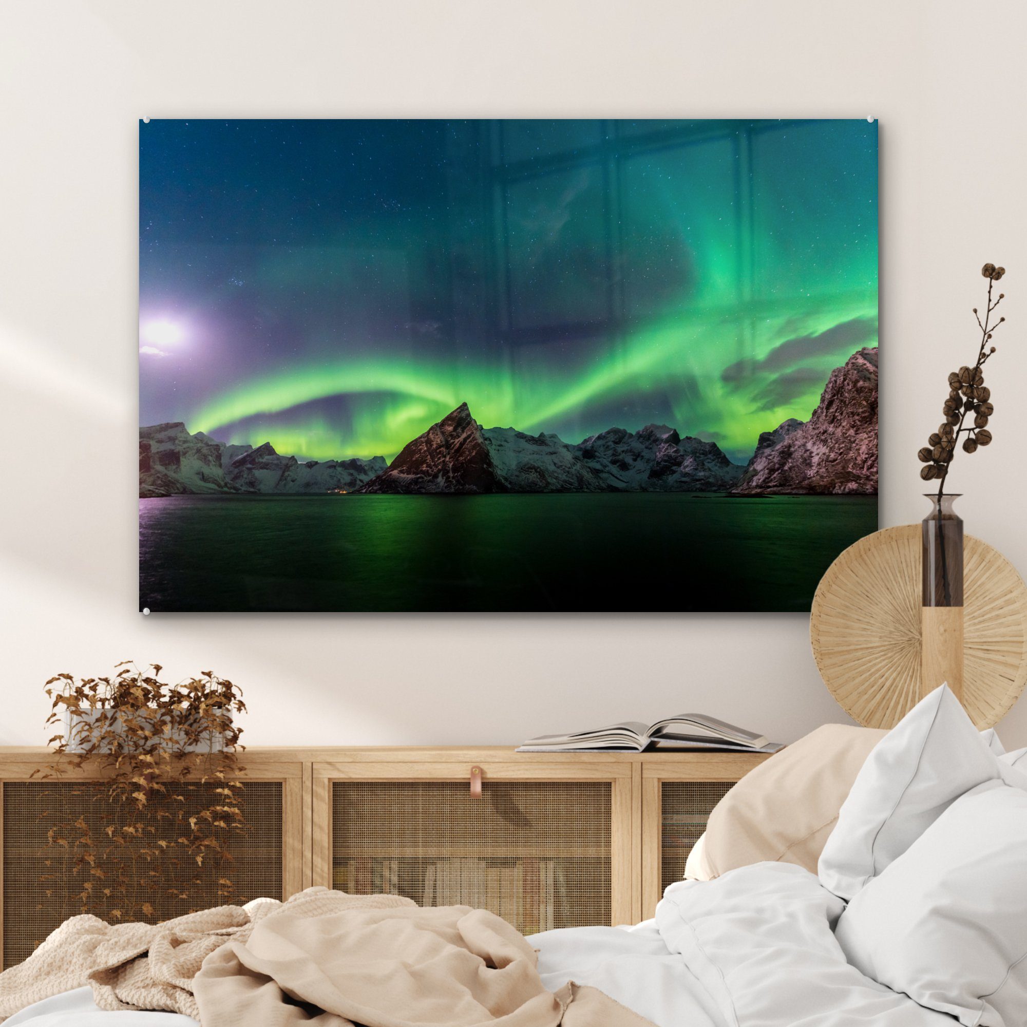 Acrylglasbild & Acrylglasbilder St), des Abstrakte in Schlafzimmer MuchoWow Wohnzimmer Darstellung Nordlichts Norwegen, (1